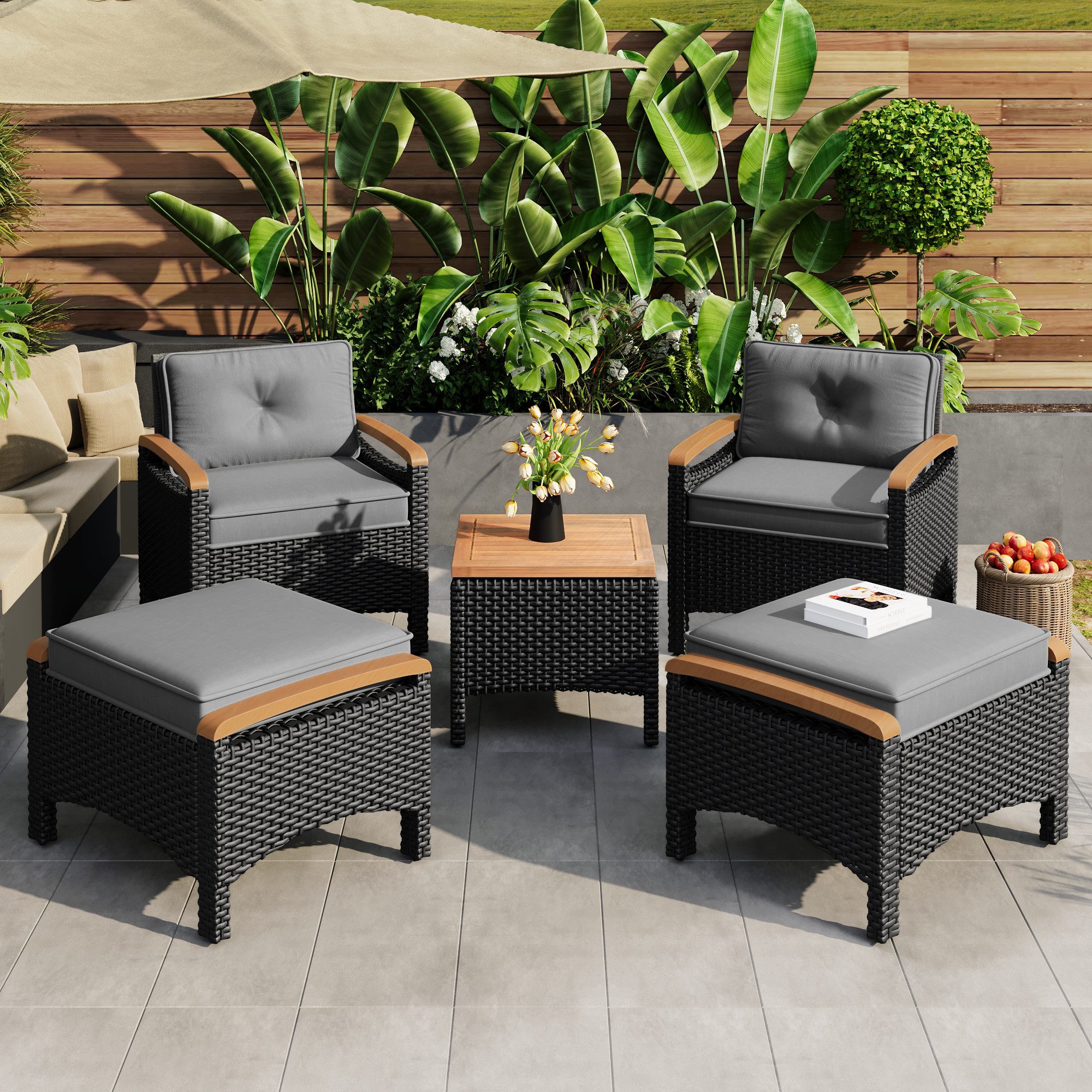 Flieks Balkonset, 4-Sitzer Rattan Gartenmöbel Doppelsitz günstig online kaufen