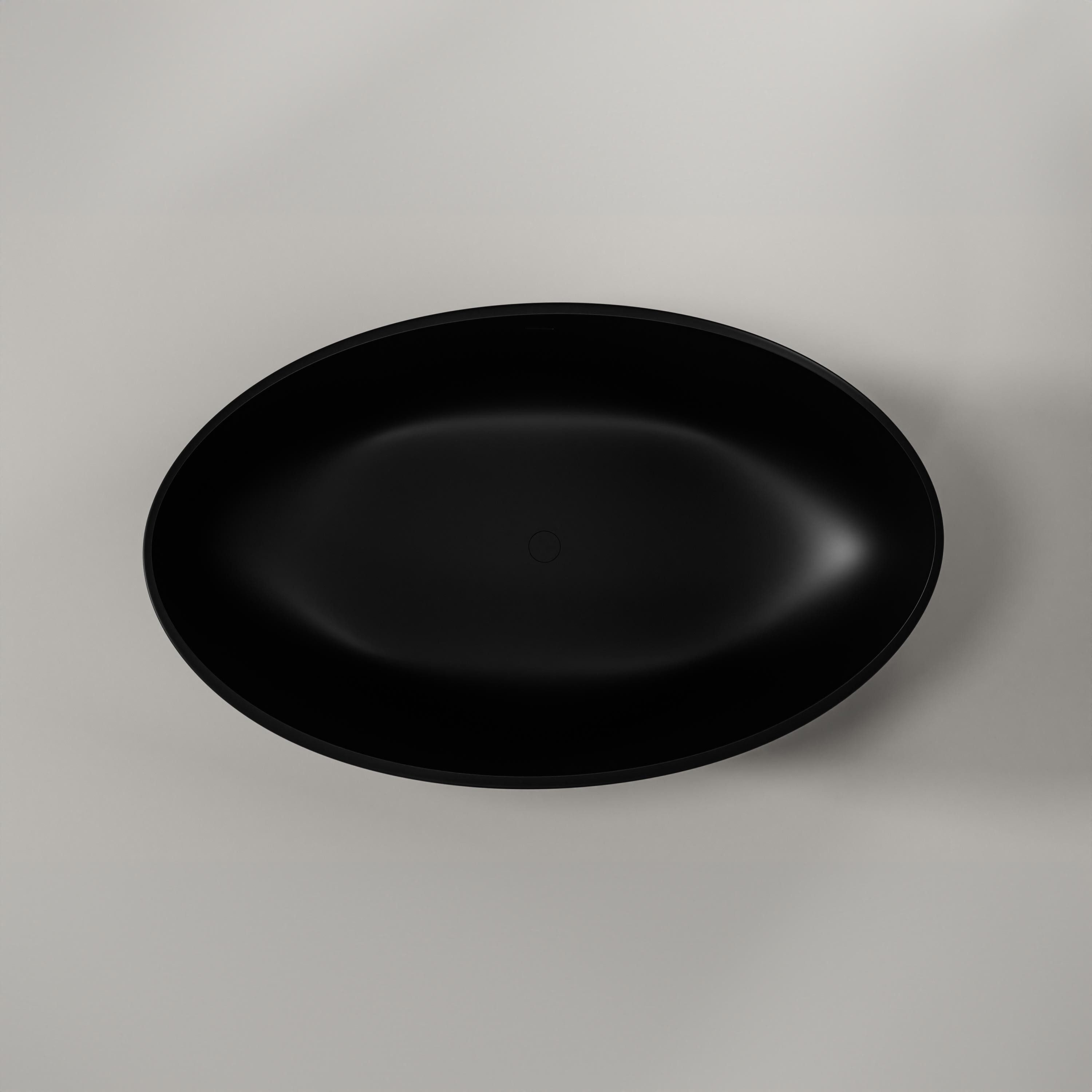 Bernstein Badewanne WAVE STONE 180 x 110 cm, Freistehende Badewanne Mineralguss schwarz matt Wellenform