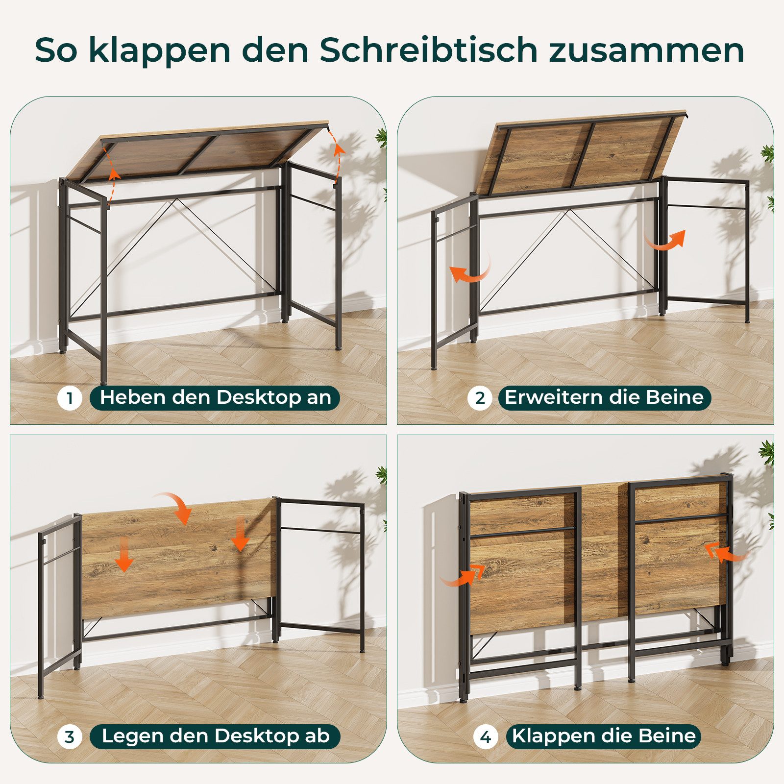 NAIMP Klapptisch Klappschreibtisch Faltbar Tisch Computertisch Platzsparend