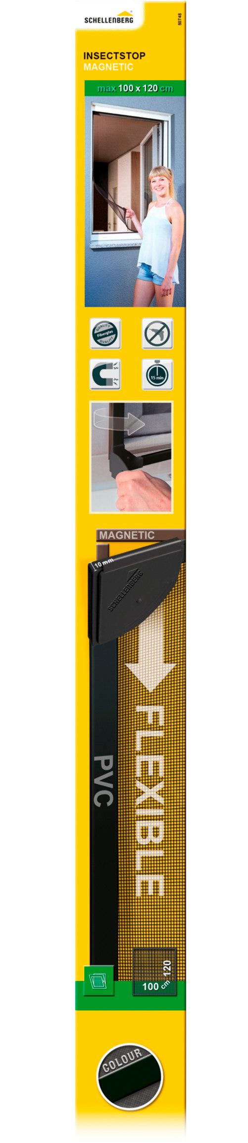 SCHELLENBERG Insektenschutz-Fensterrahmen ohne bohren, Magnetrahmen mit Fiberglasgewebe, (Set, 1-St), für Fenster, 100 x 120 cm und 120 x 120 cm, anthrazit