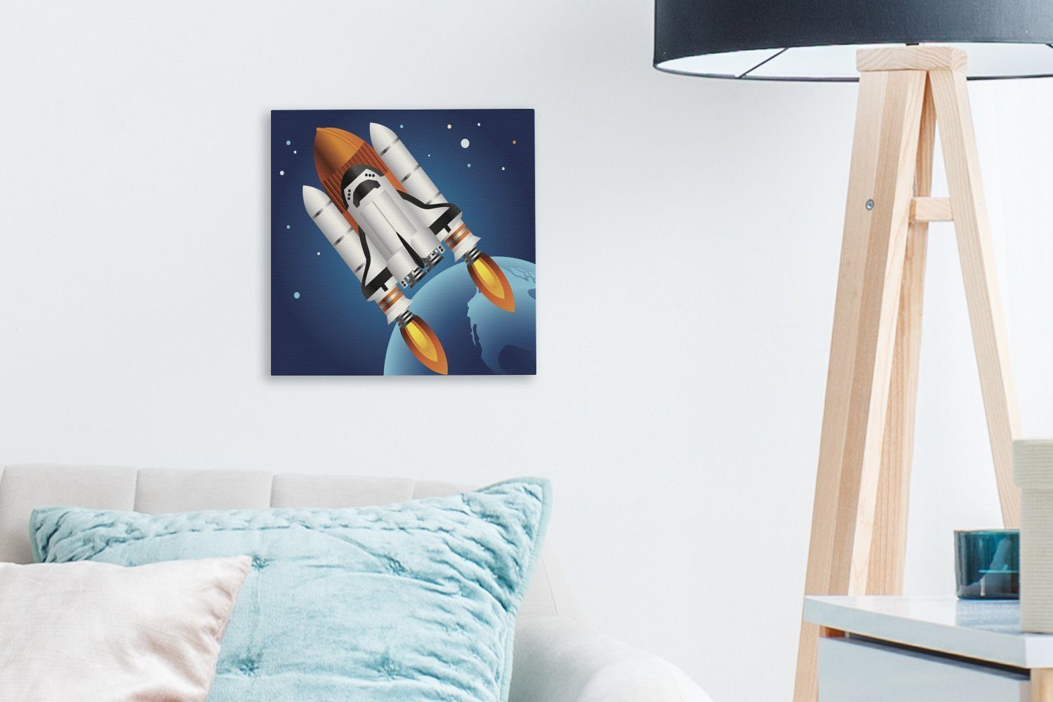 Space St), für Bilder Illustration (1 Schlafzimmer Rakete, OneMillionCanvasses® eines einer Shuttles auf Wohnzimmer Leinwandbild Leinwand Eine
