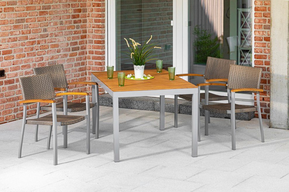 MERXX Garten-Essgruppe Silano, (5-tlg), 4 stapelbare Gartensessel, Gartentisch