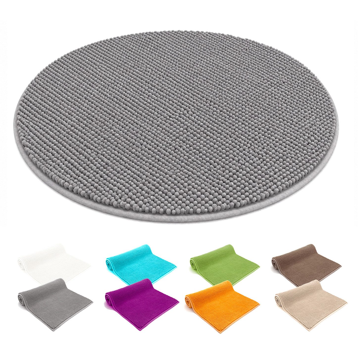 heimtexland Badematte Badvorleger Chenille Badteppich Duschvorleger, rutschhemmend beschichtet, Fußbodenheizung geeignet, schnell trocknend, strapazierfähig, fußbodenheizungsgeeignet, rutschfest, saugstark, Polyester, rund, Rund 60 cm, Hochflor, super weich, extrem saugfähig, Maschinenwäsche