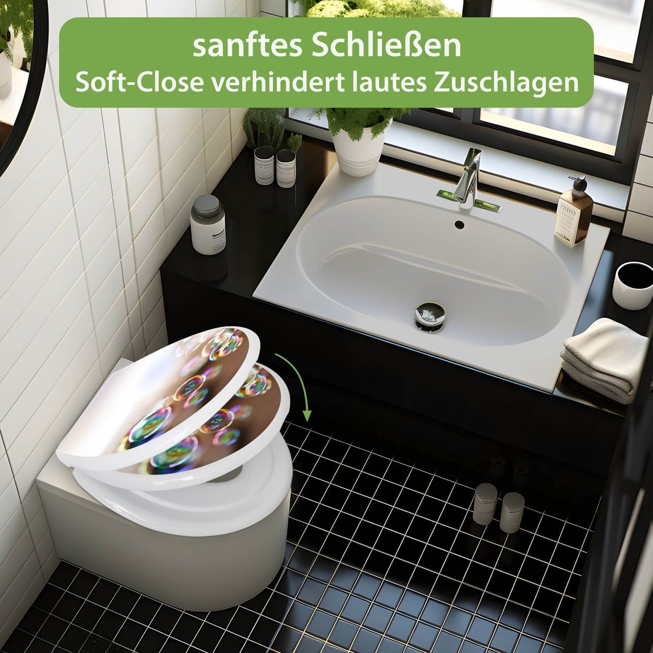 banjado WC-Sitz mit Kindersitz Motiv Seifenblasen (mit Kindersitz, integrierte Scharniere), 44,9 x 37,1 x 5 cm – Bild 5 von 5