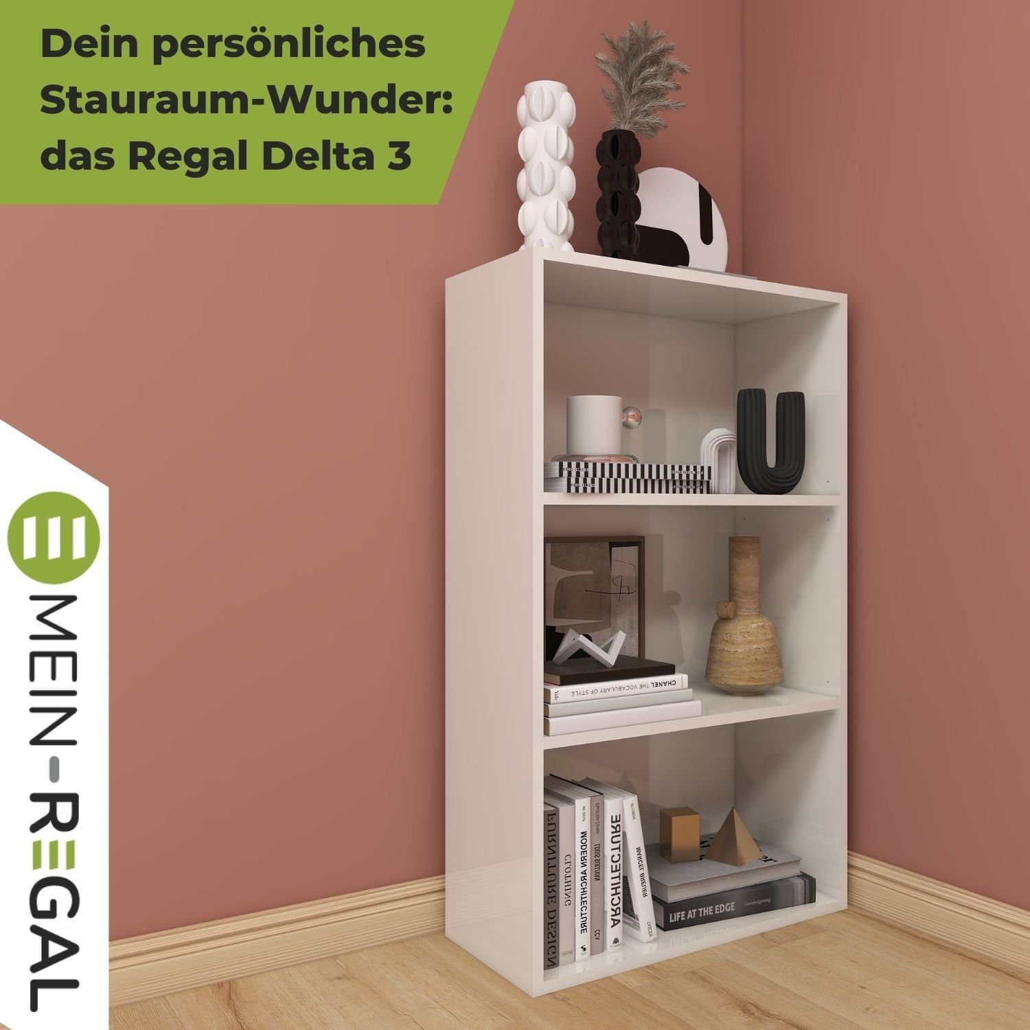 Bücherregal cm Weiß kombinierbar Regal, Regal MDF 65x25x110 Delta-3 Coemo