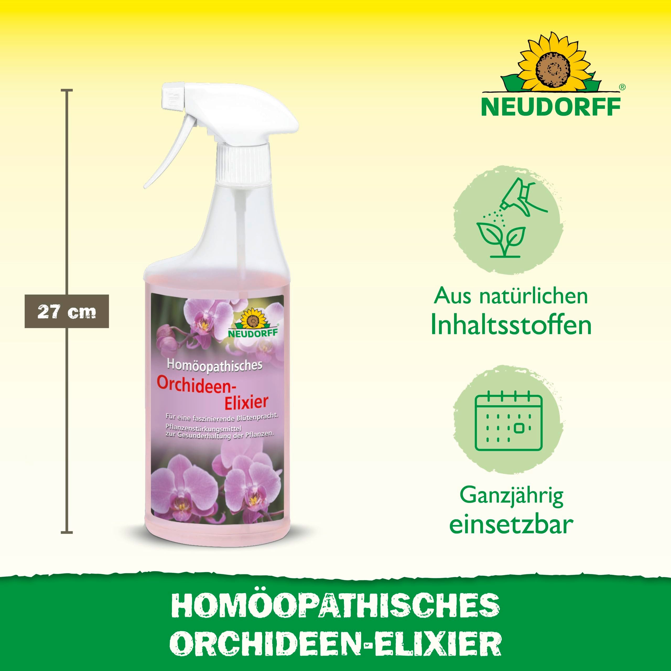 Neudorff Pflanzenstärkungsmittel Homöopathisches Orchideen-Elixier 500 ml, Orchideen Dünger Spray fördert das vitale Wachstum aller Orchideen für eine faszinierende Blütenpracht, Pflanzenhilfsmittel zur Pflege und Stärkung von Orchideen