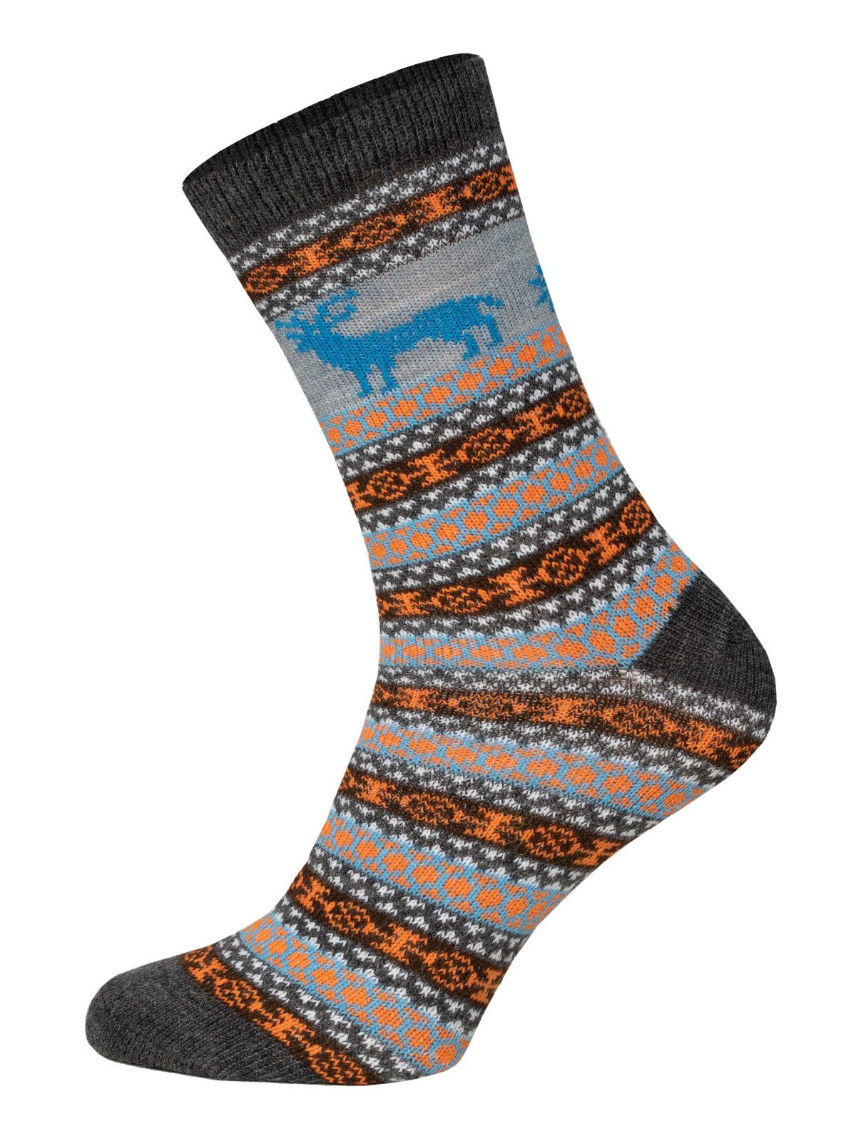 HomeOfSocks Norwegersocken Hygge Elch Norweger Socken Für Herren Und Damen mit Wolle 2er Pack Wollsocken Fröhlich Bunten Elch Mustern Druckarmer Zehennaht