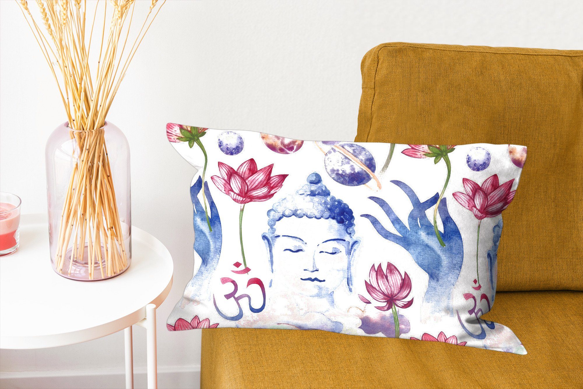 Buddha Wohzimmer Dekokissen - Blumen, - Zierkissen, Schlafzimmer Füllung, Dekokissen mit MuchoWow Dekoration, Muster