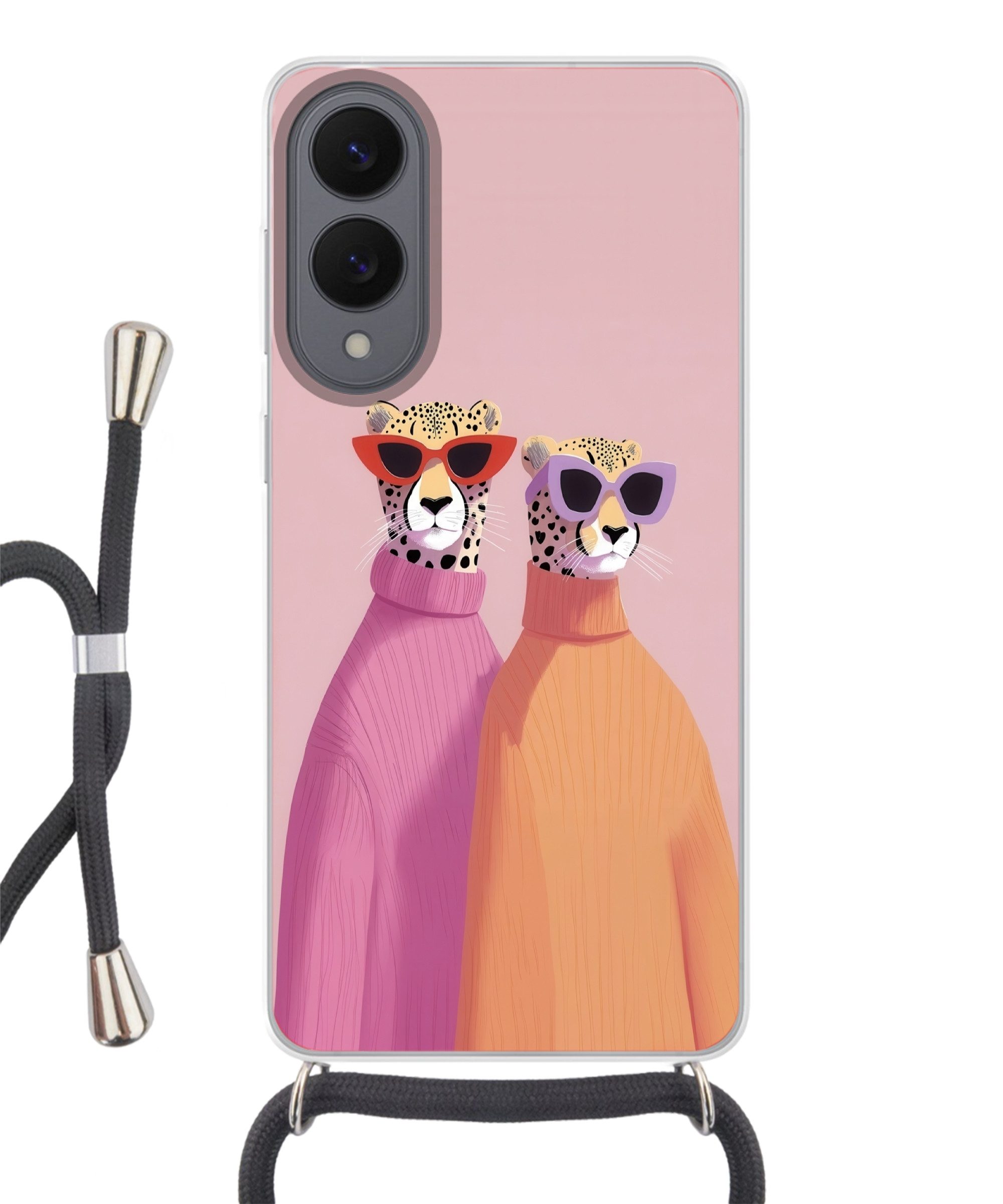 MuchoWow Handyhülle für Samsung Galaxy S25 Edge Jagd auf Leoparden - Sonnenbrillen - Pullo, Tragbare Handyhüllen mit Kette zum umhängen, Handykette Handyband