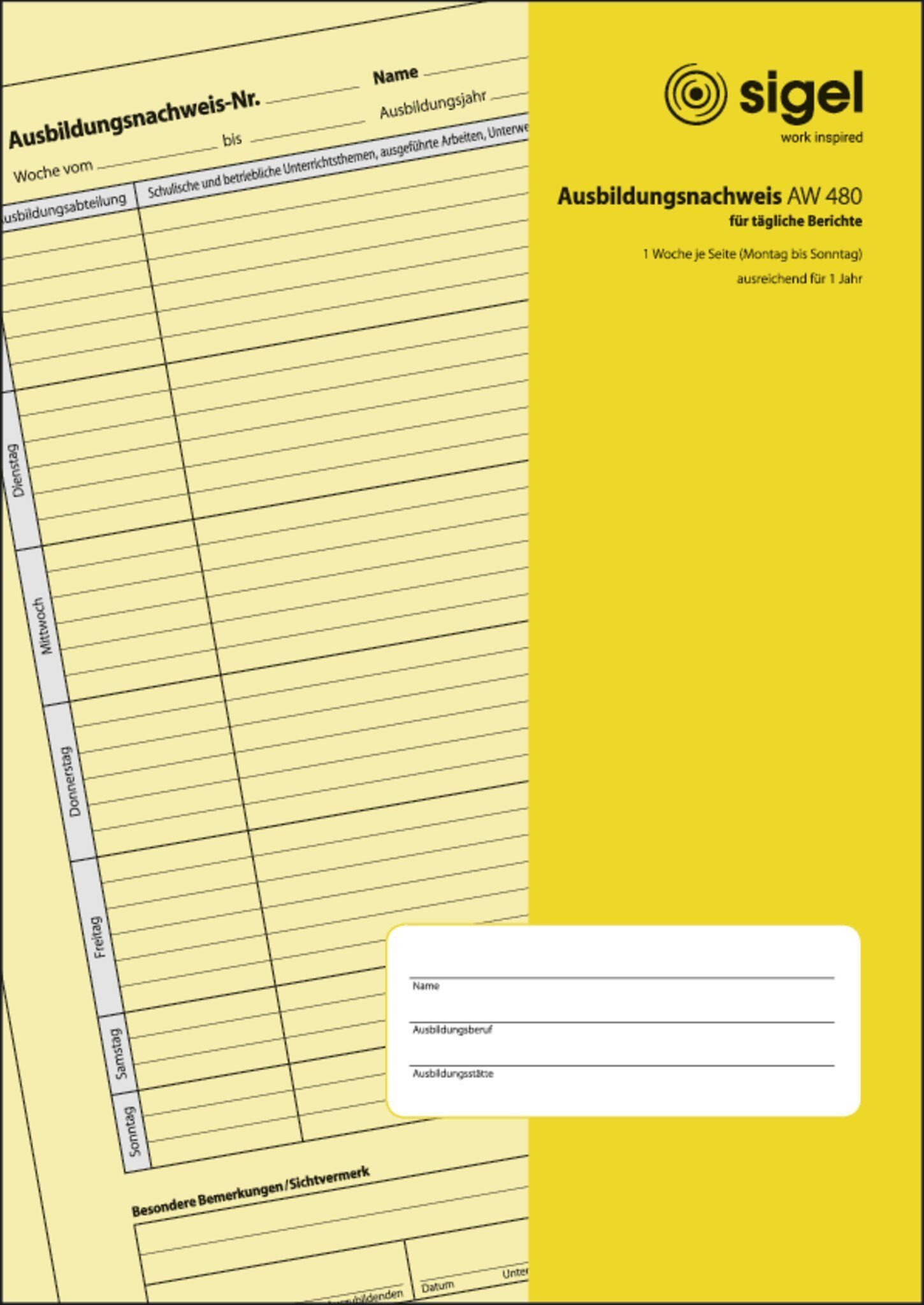 Sigel Formularblock SIGEL AW480 Ausbildungsnachweis - A4 - 1x28 Blatt - 28 Blatt