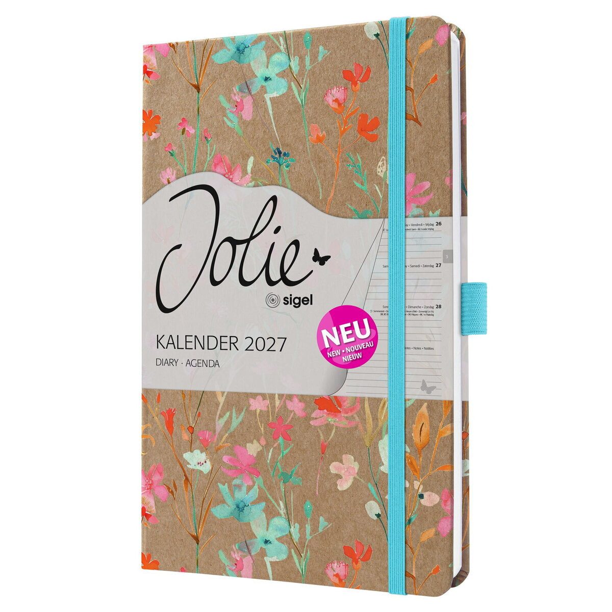 Sigel Taschenkalender Wochenkalender Jolie 2027 Hardcover ca. A5 Blue Floral Serenity 174 Se