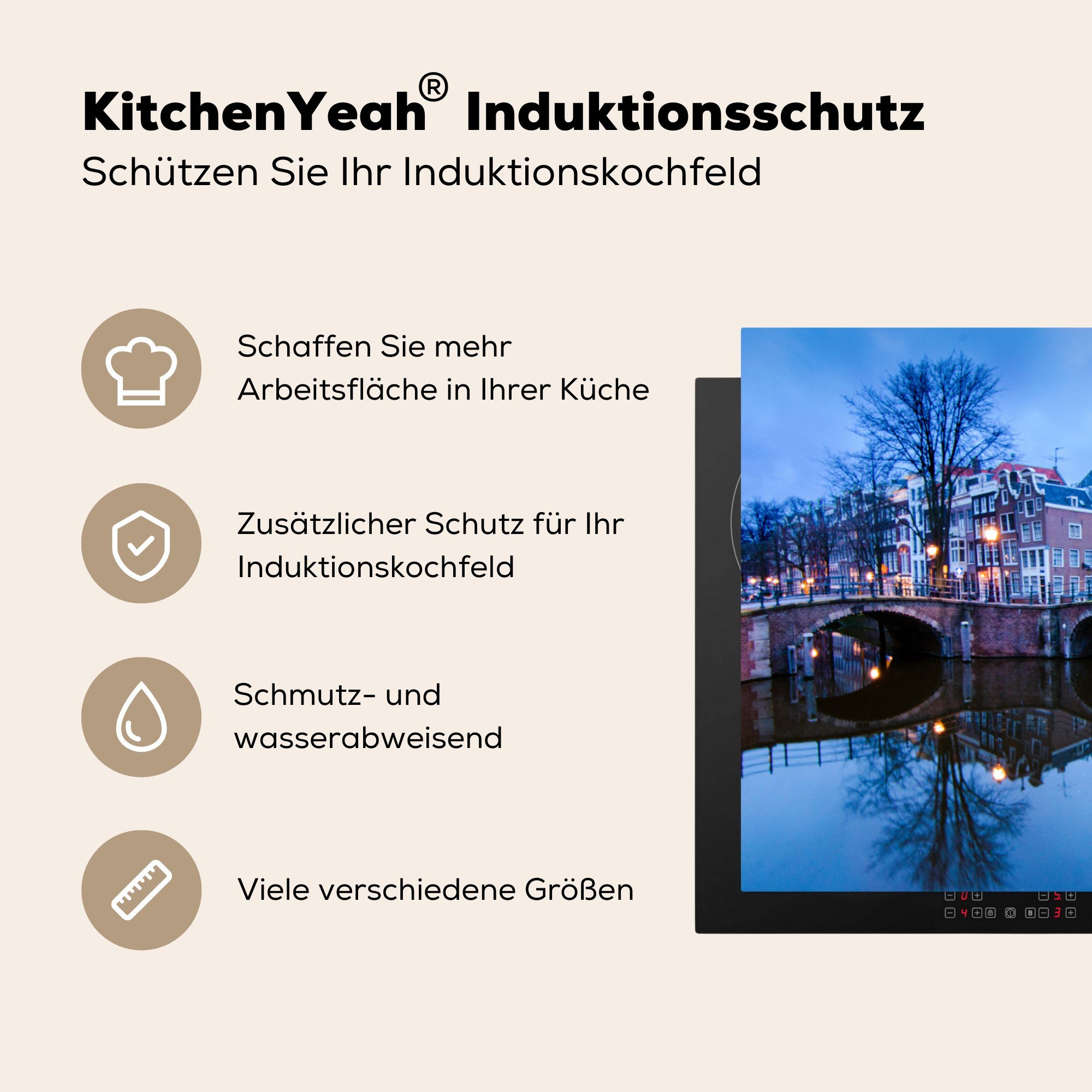- küche, Vinyl, MuchoWow 81x52 Schutz Wasser, Ceranfeldabdeckung tlg), Amsterdam Winter Herdblende-/Abdeckplatte Induktionskochfeld (1 für cm, die -
