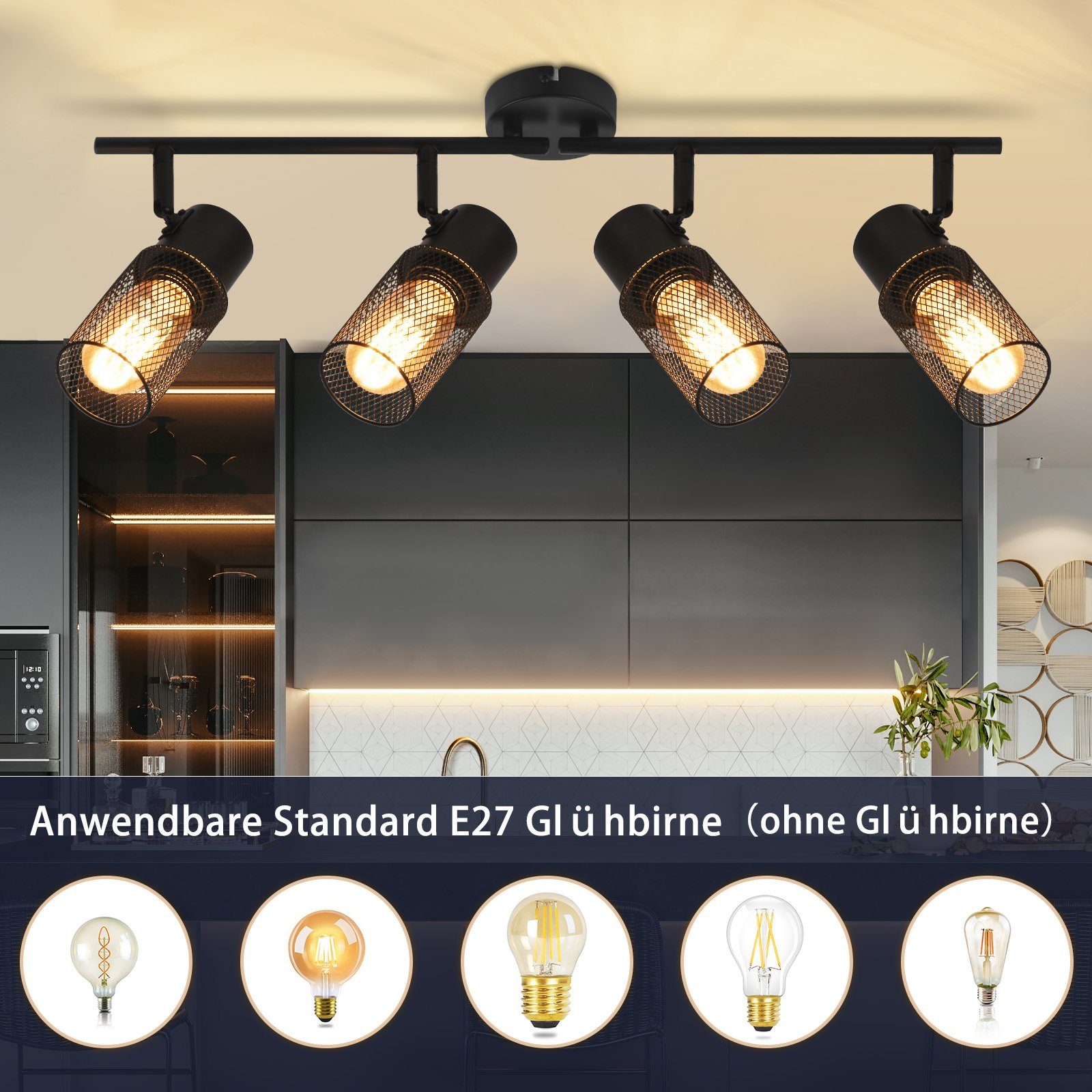 Nettlife Deckenstrahler Vintage Schwarz 1/2/3/4 Flammig günstig online kaufen