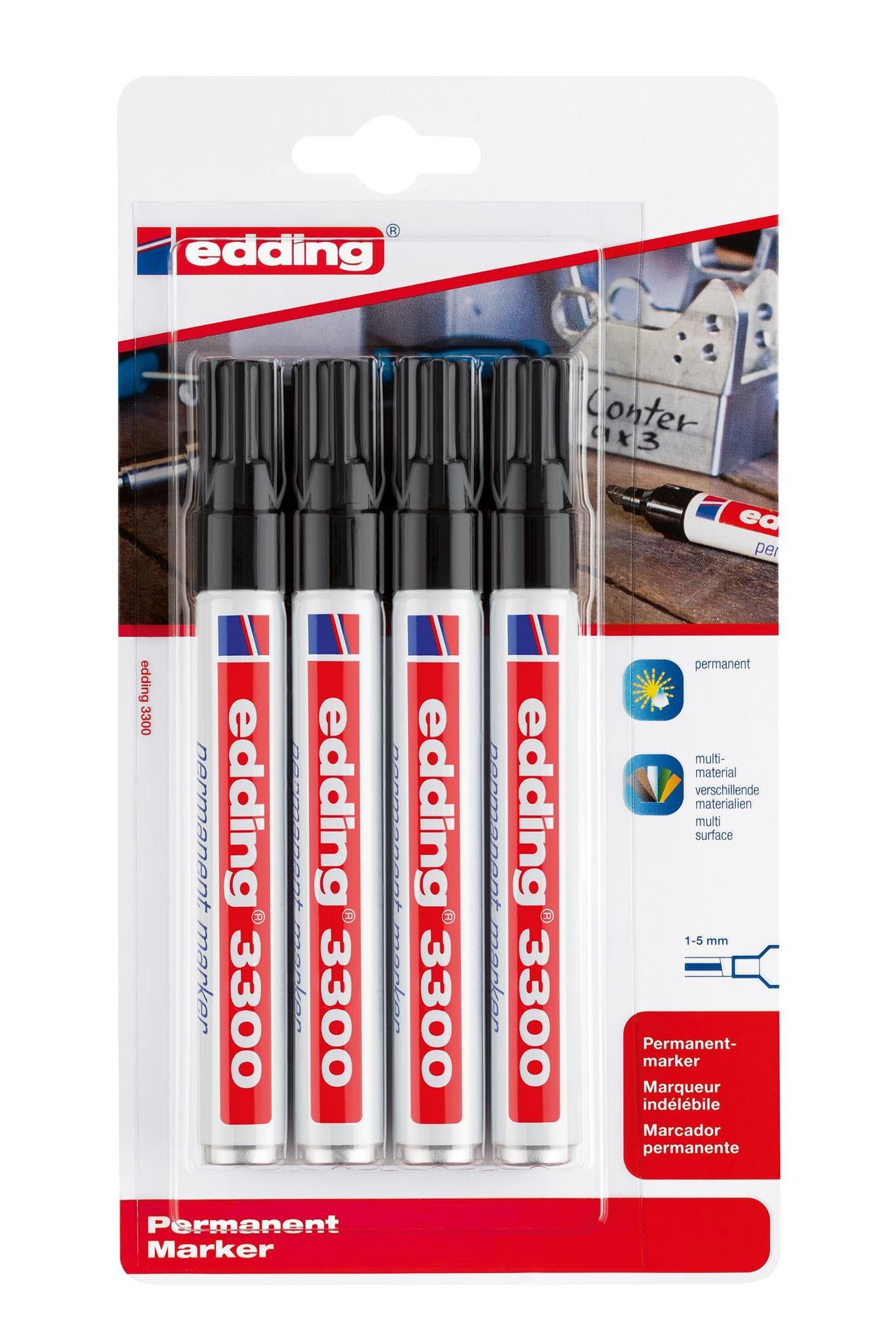 edding Marker Edding Permanentmarker 3300 4er-Blister schwarz