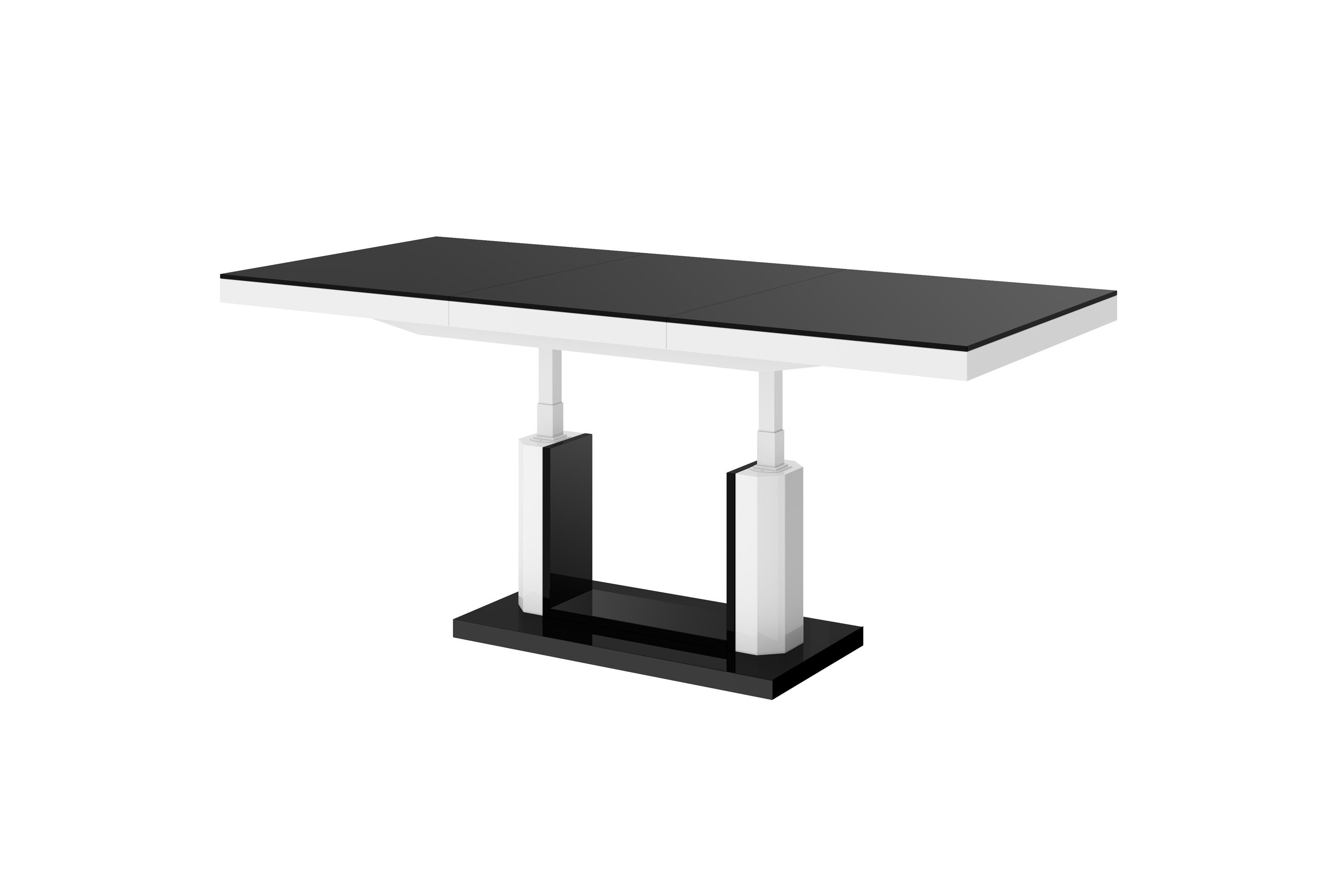 designimpex Couchtisch H-120 Schwarz / Weiß Hochglanz stufenlos höhenverstellbar ausziehbar