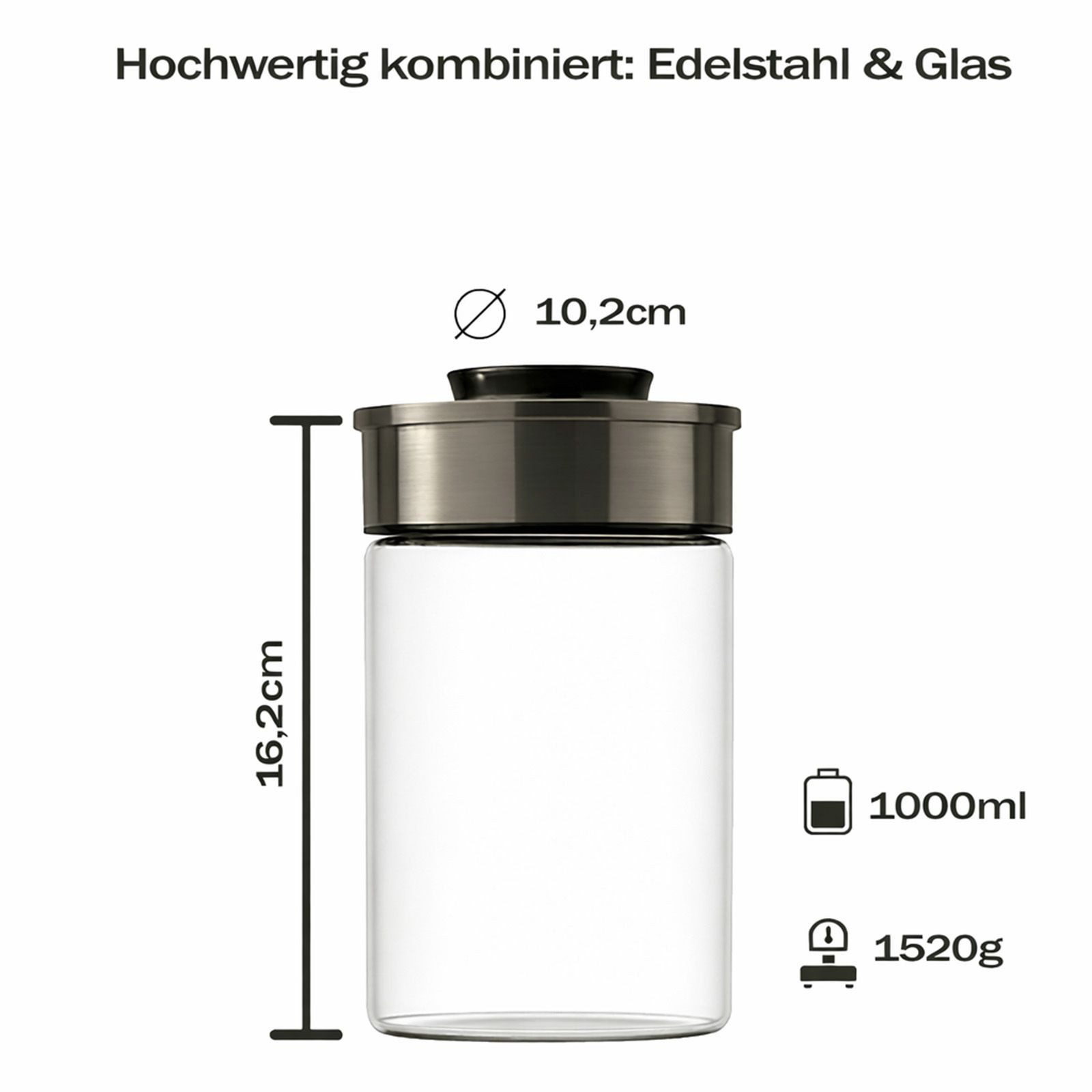 BURI Vorratsglas 3x Vakuum Vorratsglas Glas 1000ml Vorratsgläser Vakuumdeckel luftdicht, Glas – Bild 4 von 5
