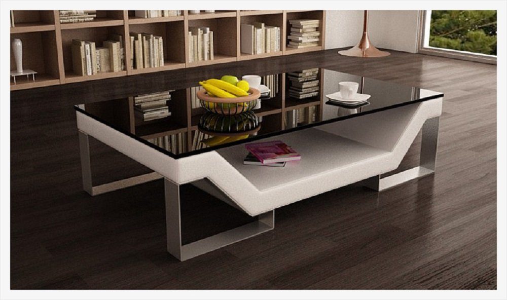 JVmoebel Couchtisch Gepolsterter Tisch Couchtische Glastisch Design Tische Farbe wählbar! Weiß/Schwarz