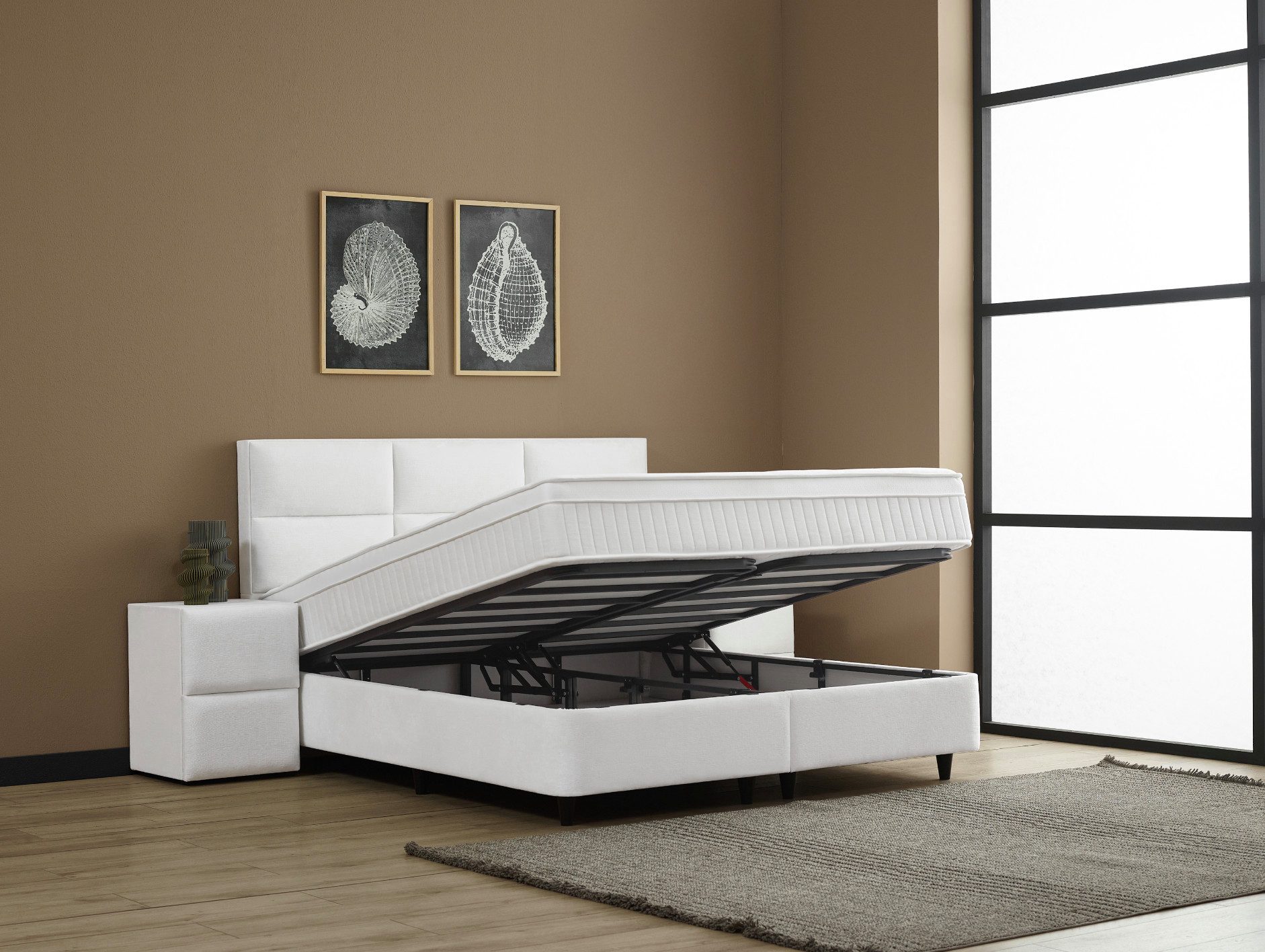 abc bedding Boxspringbett ZENZA Voll-orthopädisches Luxusbett in stilvollem Stoff in Creme (3, inkl. Matratze & Topper), Inkl. Matratze mit integriertem Topper – Bild 3 von 5