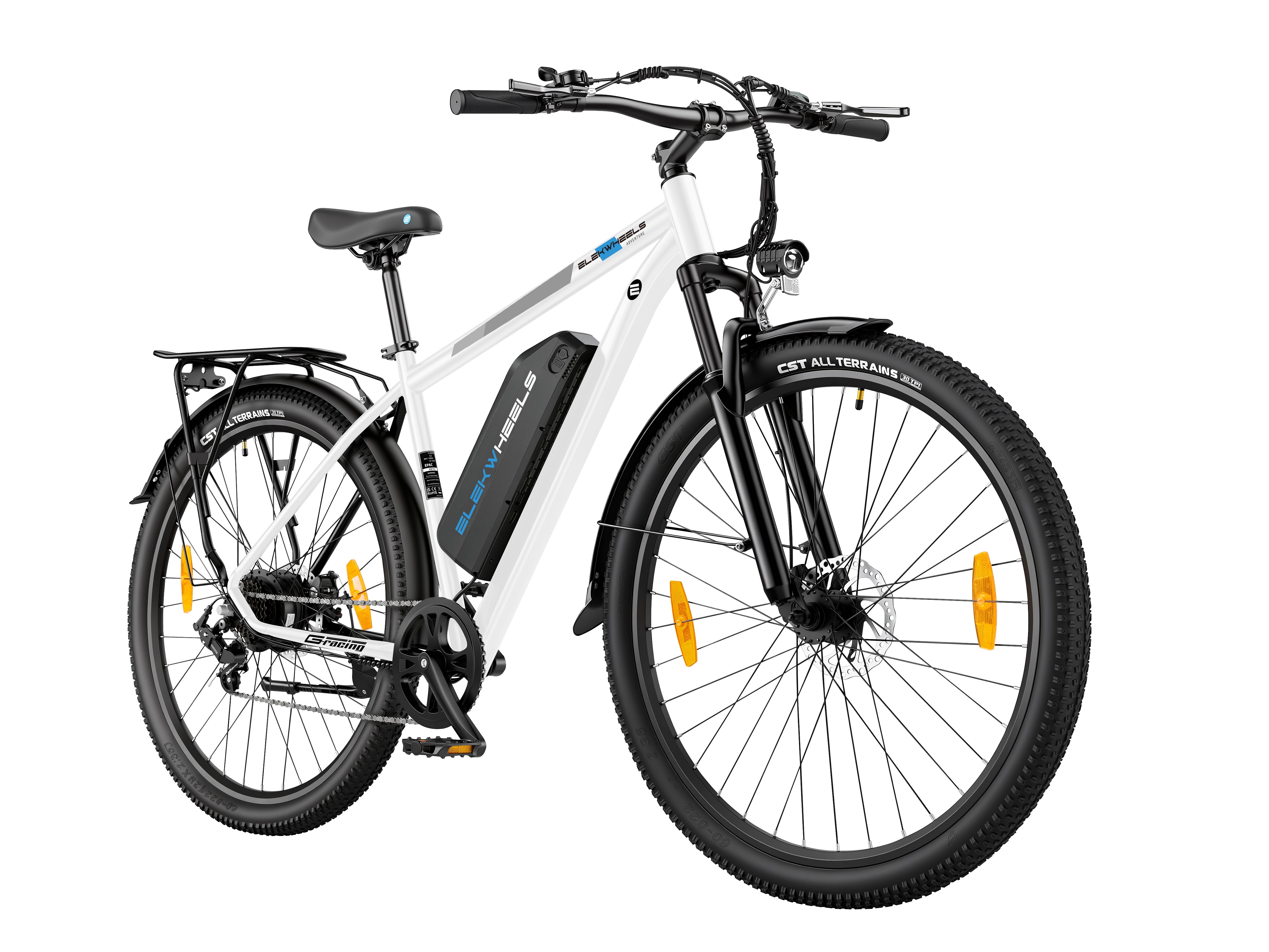 ELEKWHEELS E-Bike Trekkingrad 26" 36V 10,4Ah Akku bis 40km, 250W Heckmotor, Shimano 7-Gang, 7 Gang Shimano Tourney Schaltwerk, Kettenschaltung, Heckmotor, 374 Wh, Federgabel mit Lockout, Rücklicht mit Bremslichtfunktion