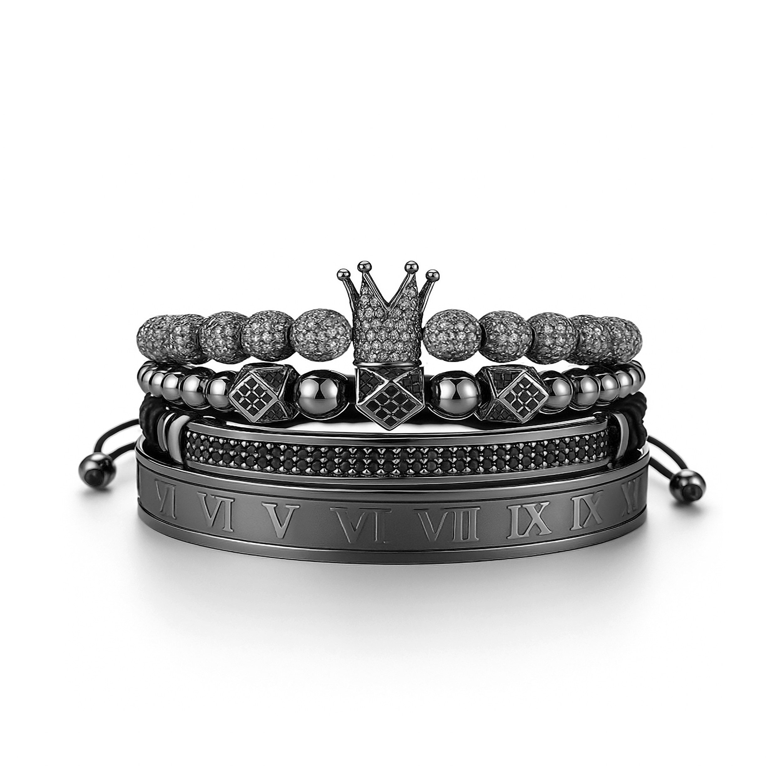 UNIQAL.de Edelstahlarmband Set Edelstahlarmband SET Herren "ROYAL KING" vergoldet - Set 4-Armbänder (Edelstahl, Casual Style, handgefertigt), mit Zirkonia