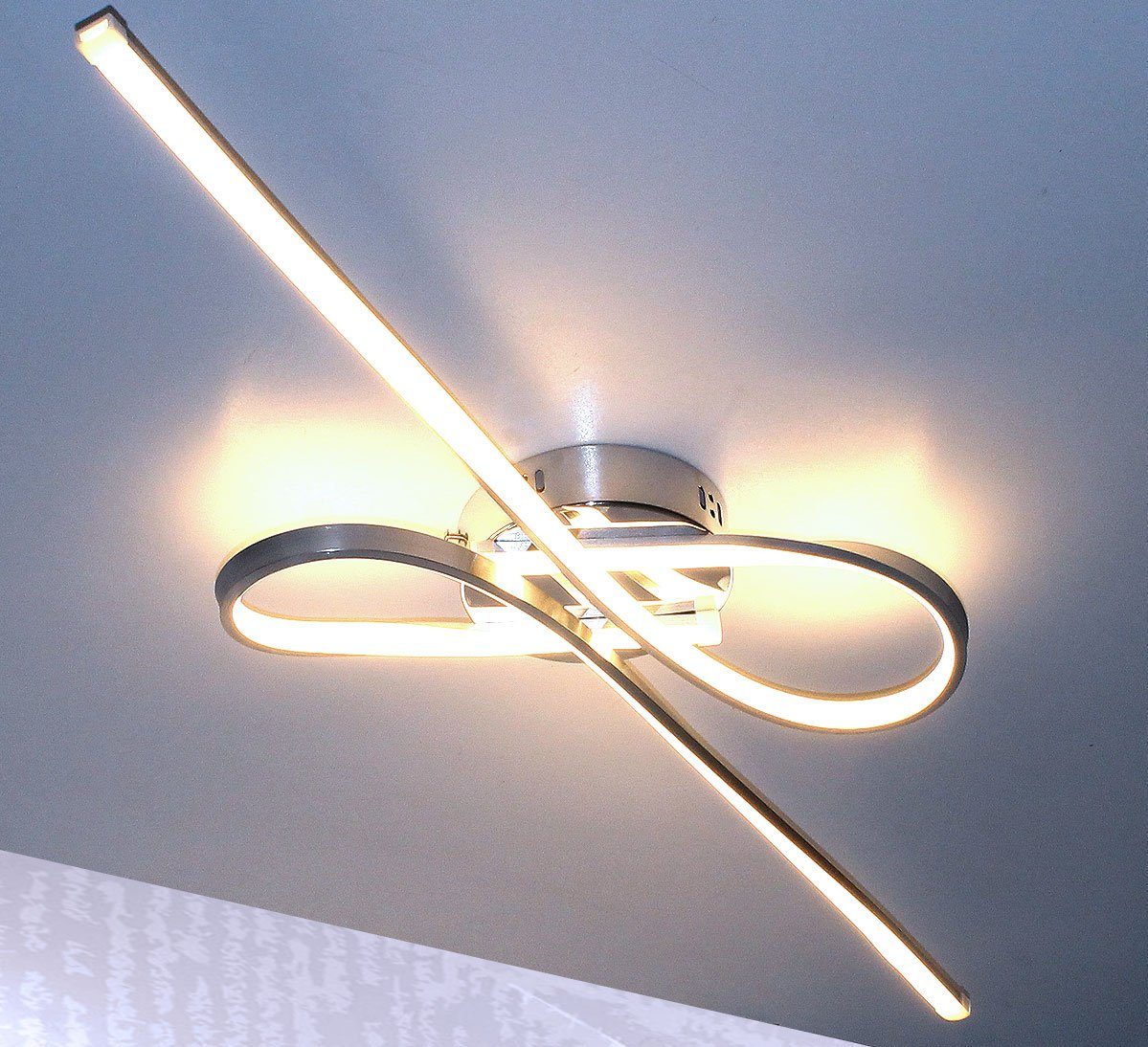 Neutralweiß, Wohnzimmer LED Tageslichtweiß große XXXL »Andra« / Silber groß Deckenleuchte Lampe 25W, Leuchte satiniert Schlafzimmer für 100x35cm Deckenlampe Lewima Alu