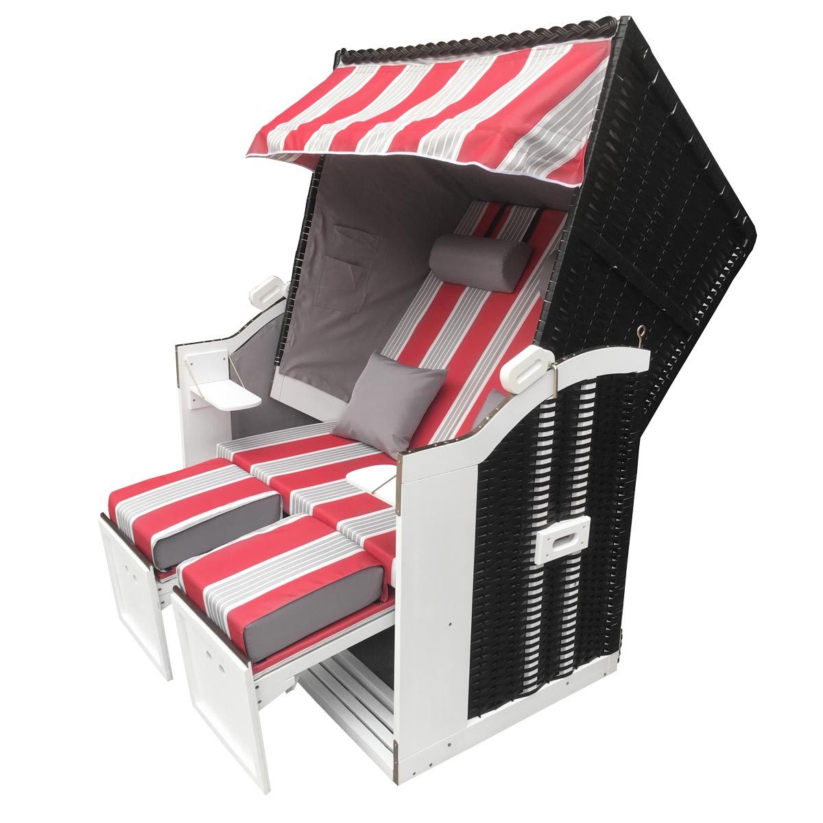 BRAST Strandkorb Sylt XXL für 2 Personen 115cm breit mehrere Designs, incl. wetterfeste Abdeckhaube verstellbare Rückenlehne Fußkissen