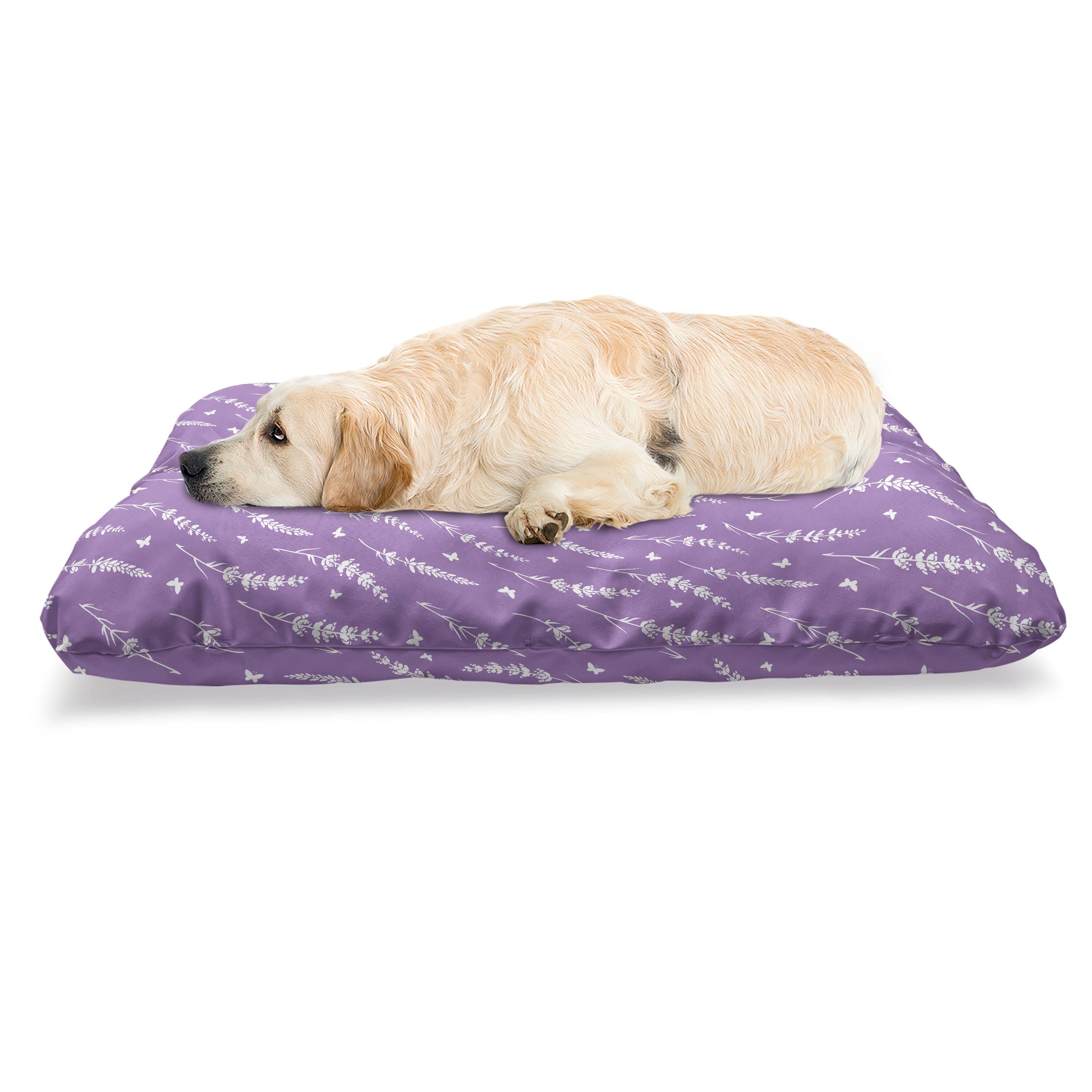 Abakuhaus Hundematratze beissfestes Kissen für Hunde und Katzen mit abnehmbaren Bezug, Blumen Lavendel und Schmetterlinge