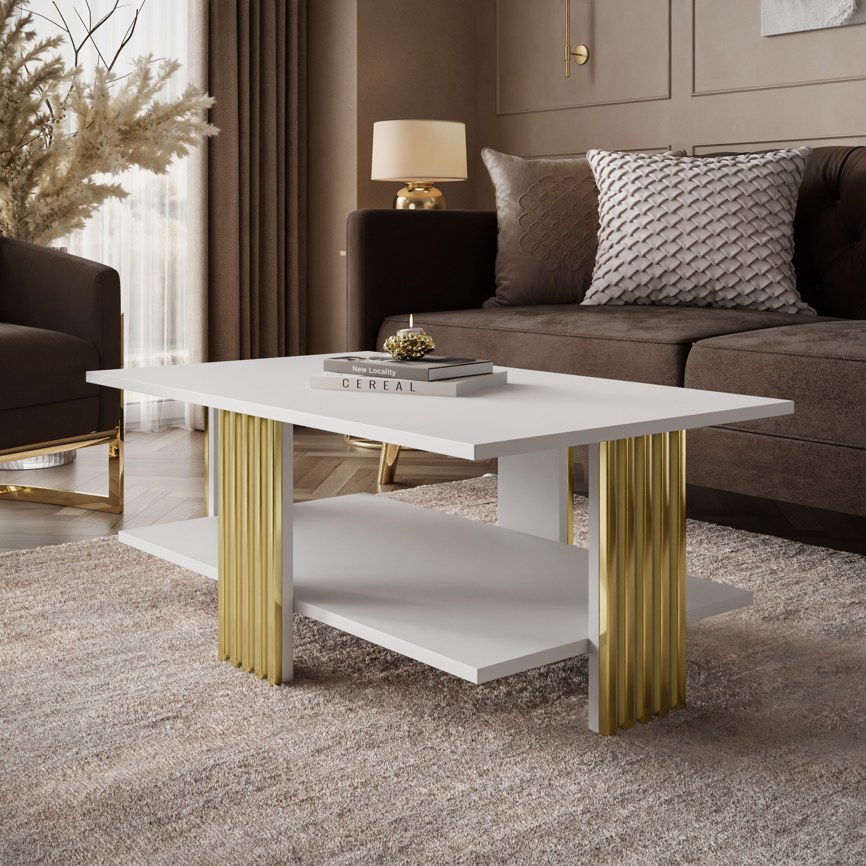 Lookway Couchtisch SAPHIRA GOLD mit Ablage (1 Tisch) günstig online kaufen