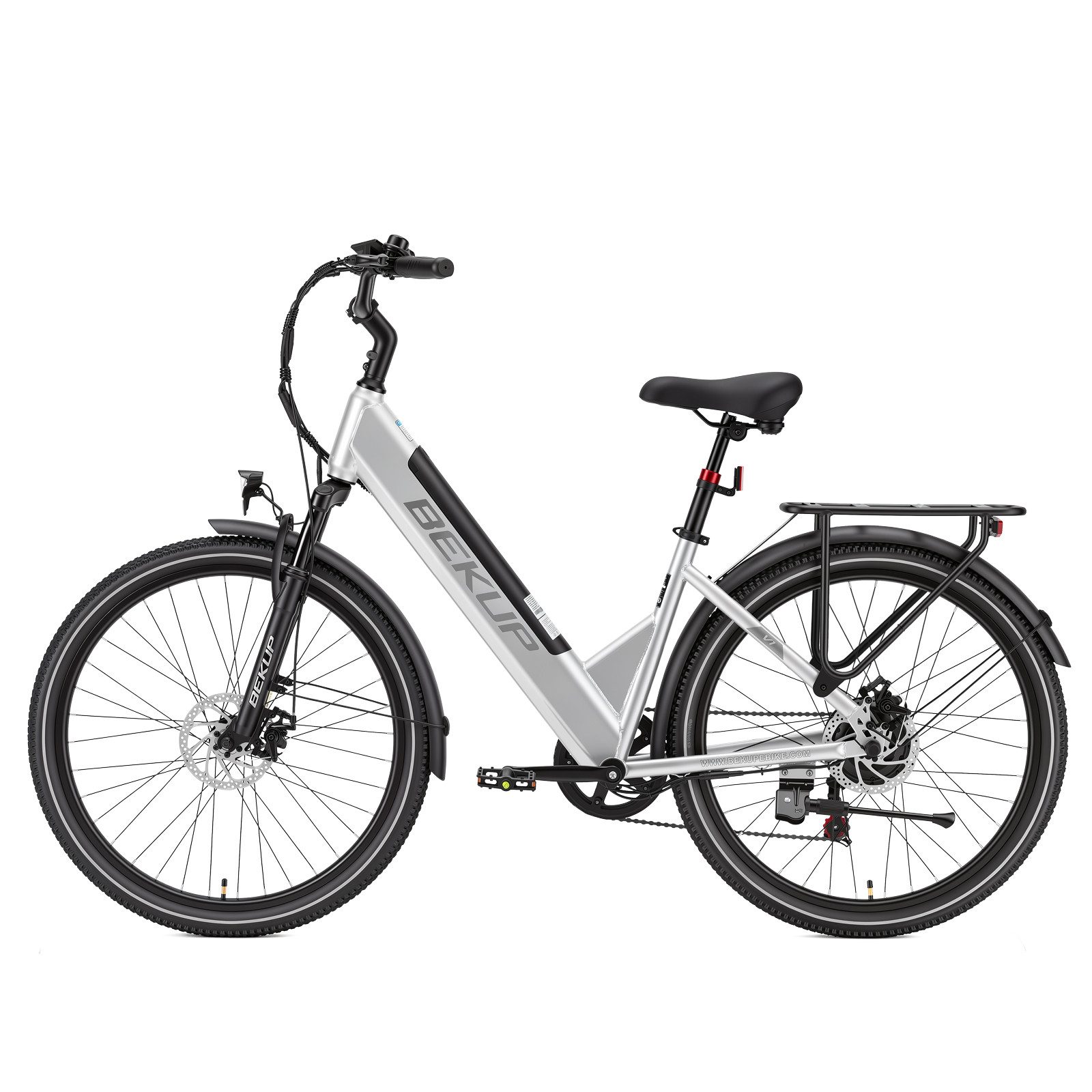 BEKUP E-Bike Cityrad V2 26 Zoll Trekkingrad, 522 Wh Akku, 45 Nm, Shimano 7-Gang, 7 Gang Shimano Shimano Tourney TZ Schaltwerk, Kettenschaltung, Heckmotor, 522 Wh, (Komplettset, E-Bike inklusive Akku und Ladegerät), Cityrad für Arbeitsweg und Wochenendtouren, bis zu 75 km Reichweite