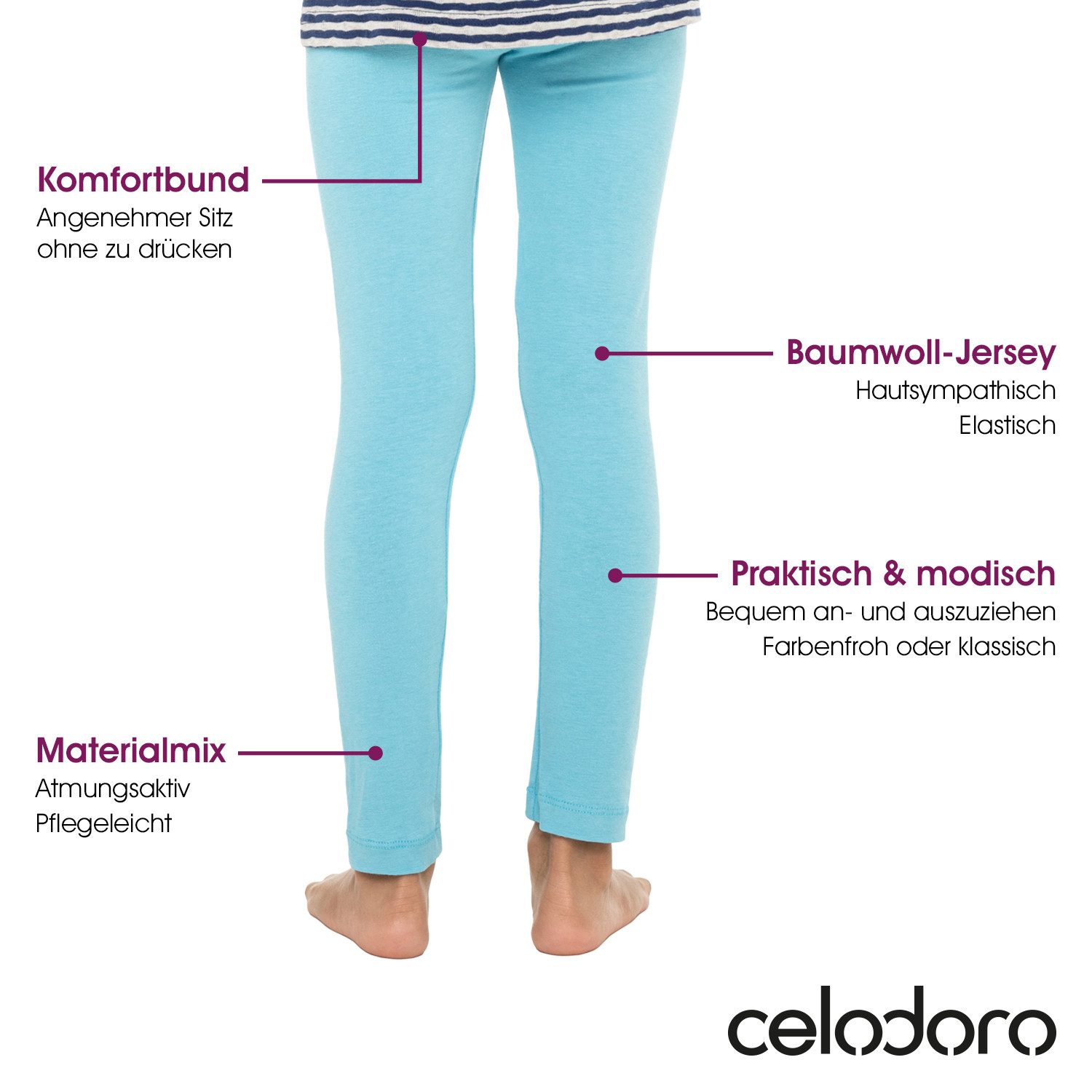 celodoro Leggings Kinder Leggings, stretchige Jersey Hose aus Baumwolle