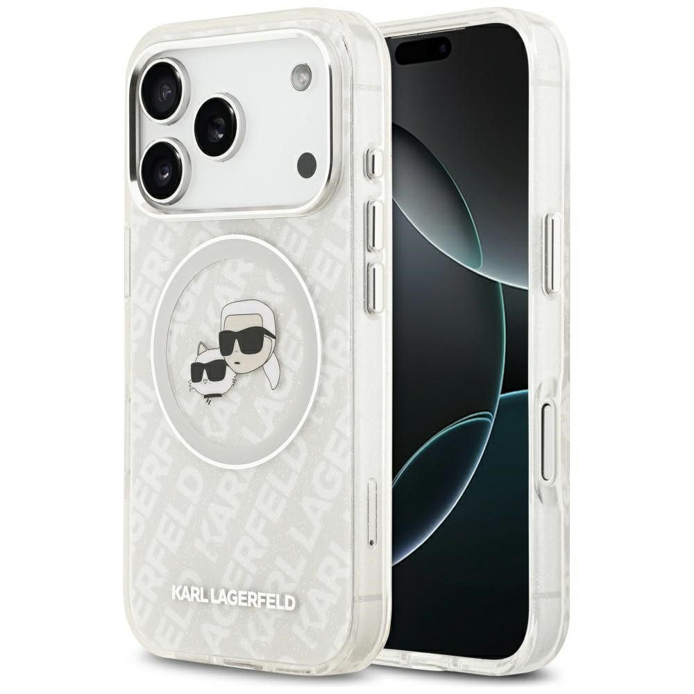 KARL LAGERFELD Handyhülle MagSafe iPhone 17 Pro Kunststoff Glitzer transparent 6,3 Zoll, Kantenschutz