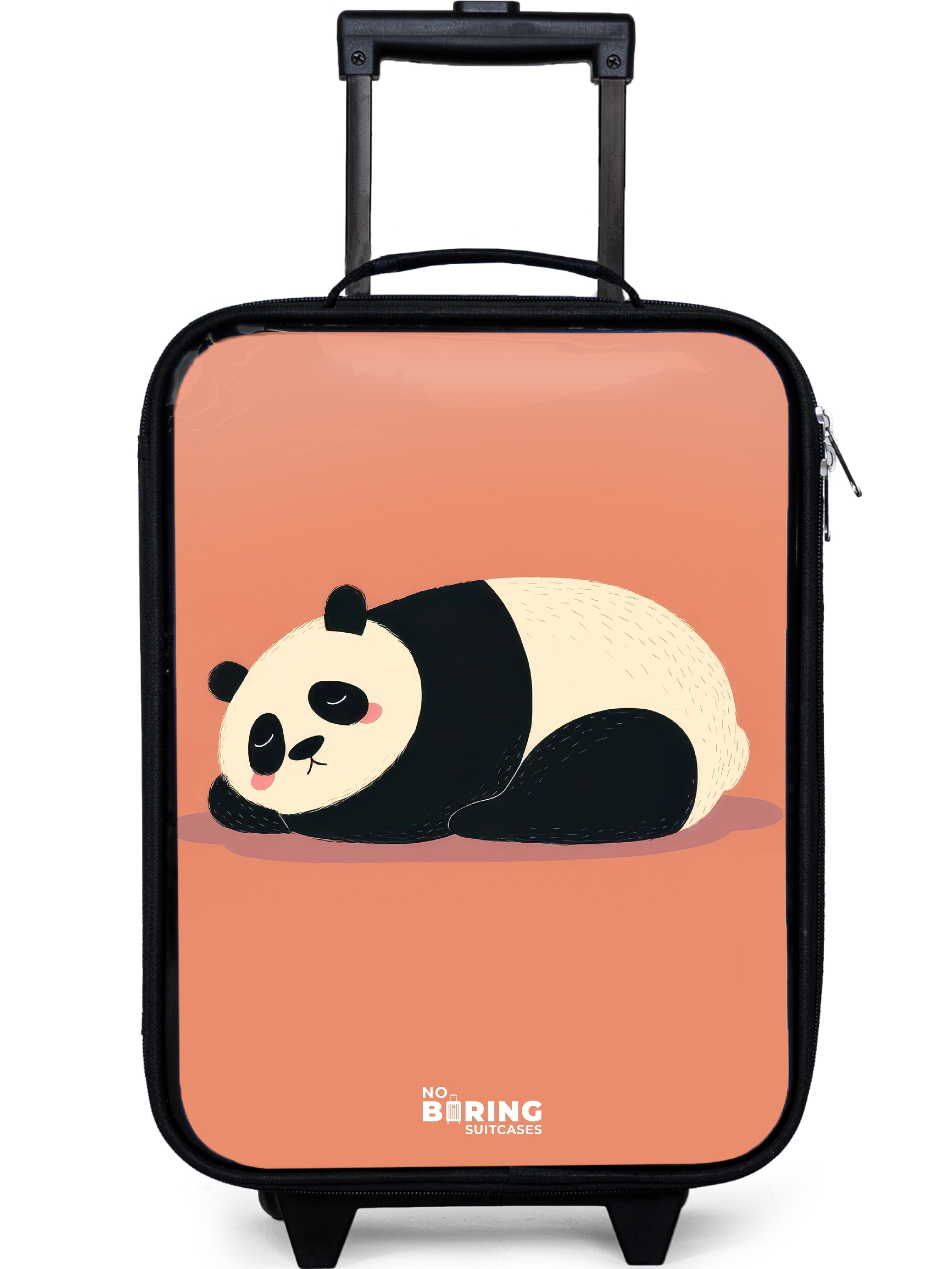 NoBoringSuitcases.com© Kinderkoffer mit leuchtende Räder - Panda - Schlafend - Orange, 2 Rollen, Kinder Koffer Klein, Trolley Handgepäck, Reisekoffer