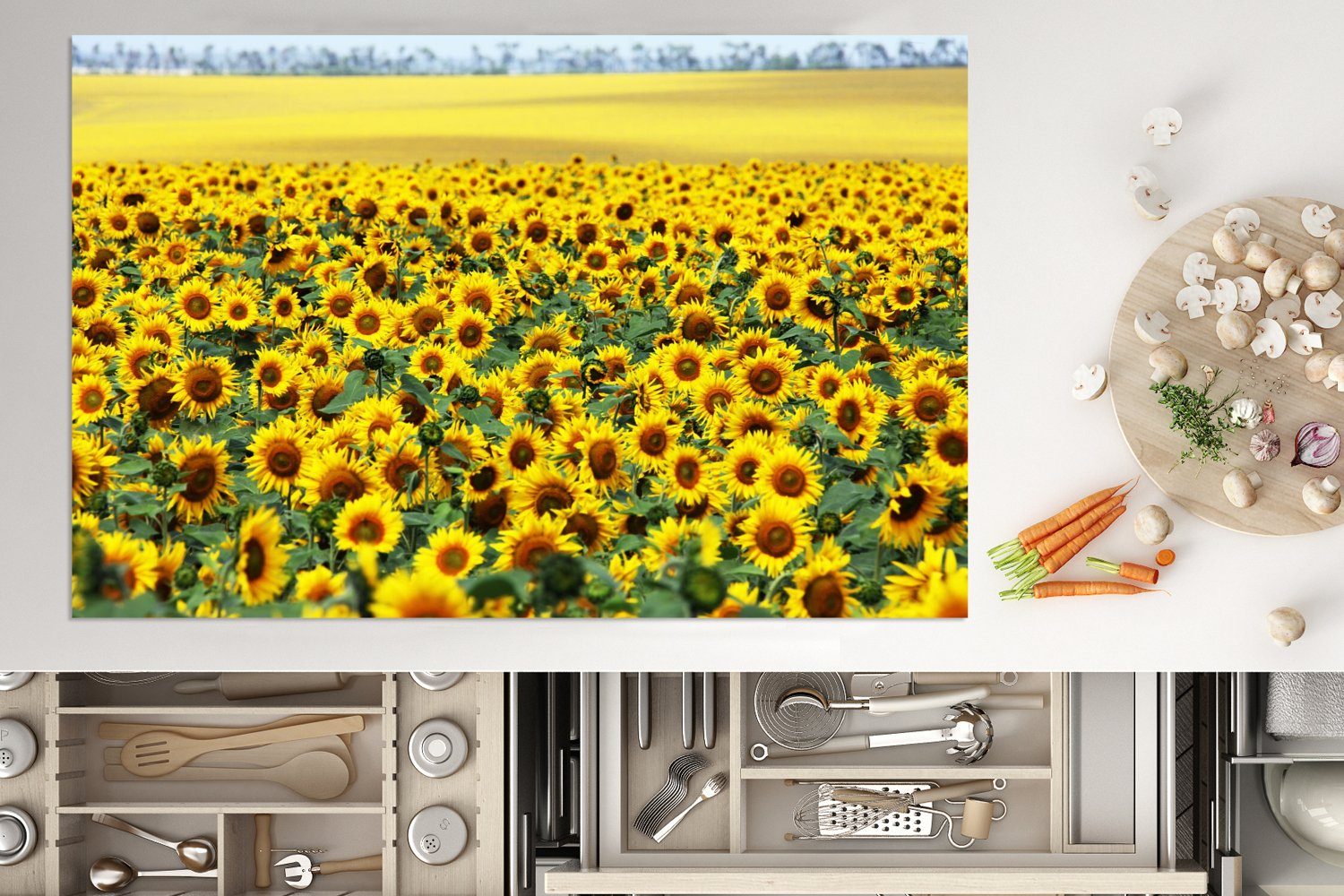Ceranfeldabdeckung für cm, tlg), die küche, MuchoWow Vinyl, 80x52 Induktionskochfeld Sonnenblume Natur, Herdblende-/Abdeckplatte - Blumen (1 - Schutz