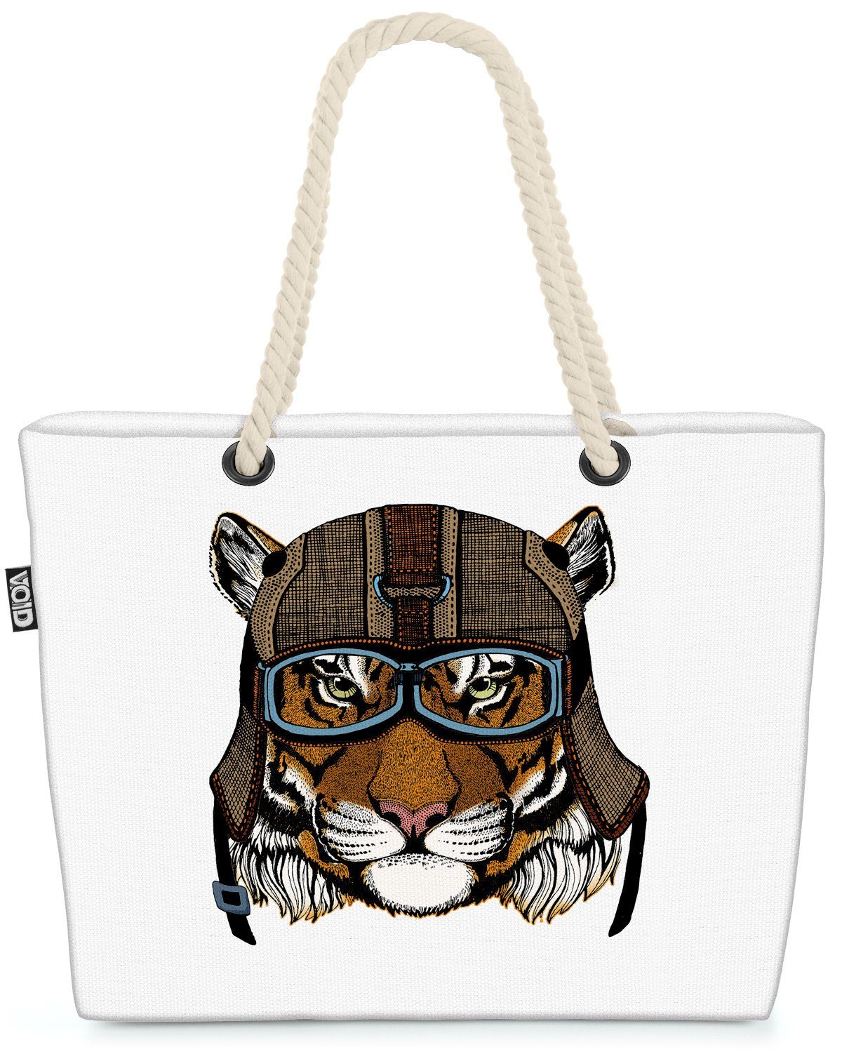 VOID Strandtasche (1-tlg), Tiger Pilot Illustration Comic Tattoo Tier Flieger Wildkatze Zeichnun