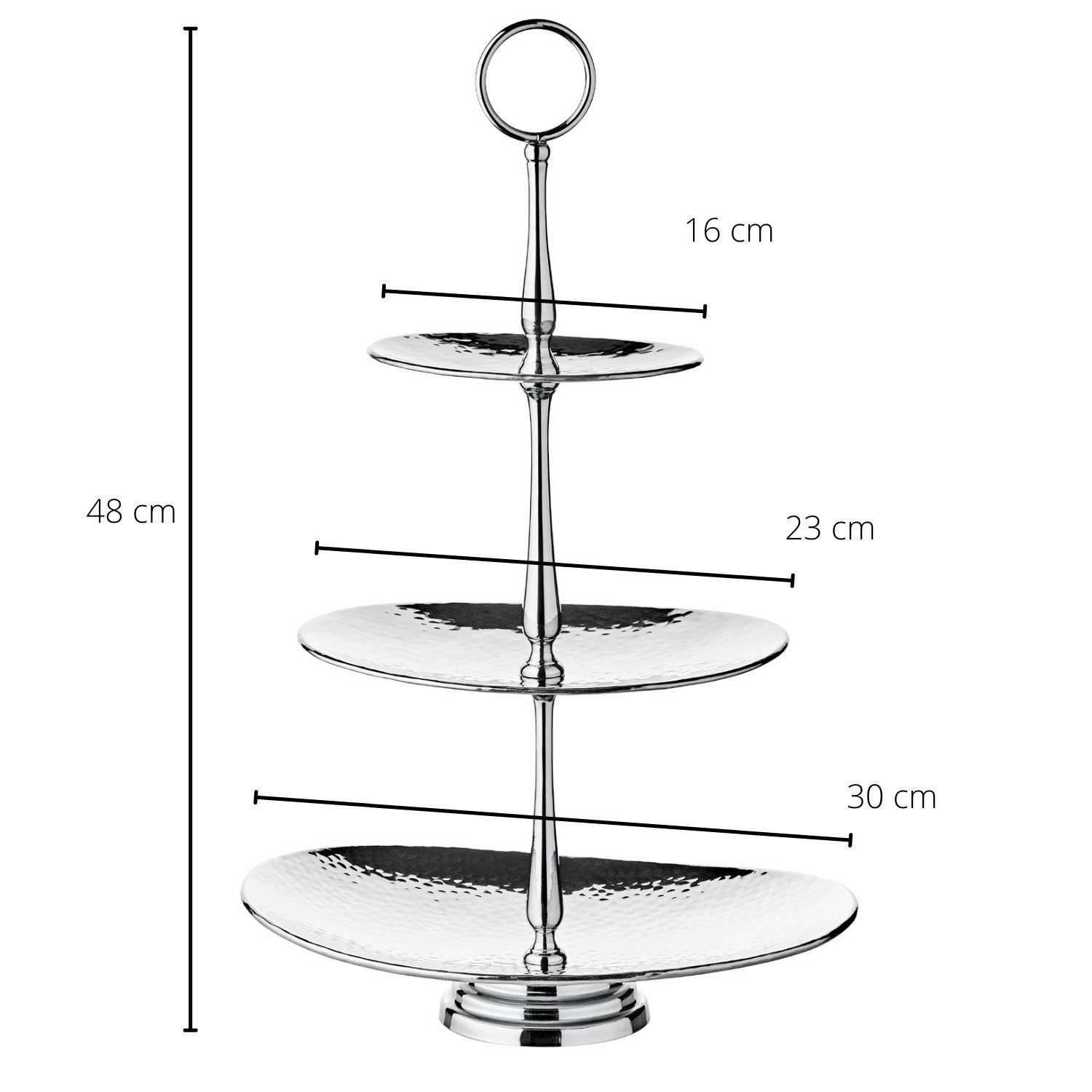 EDZARD Etagere Gulf, Edelstahl, Oval, Edelstahl, hochglanzpoliert, gehämmert, 3-stöckig, H 49 cm