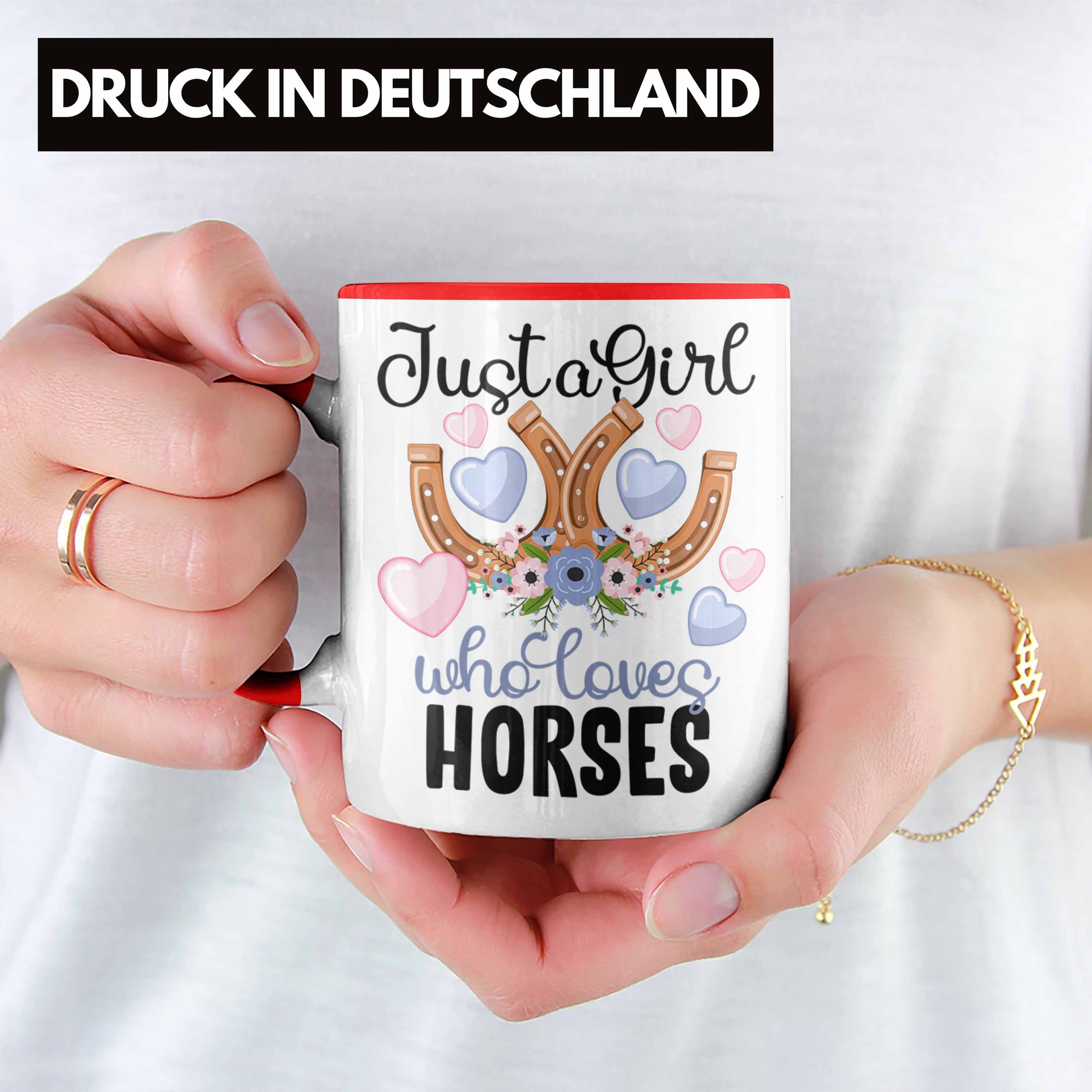 Pferde Reiten Mädchen Reiterin Tasse für Trendation Rot Tasse Geschenk