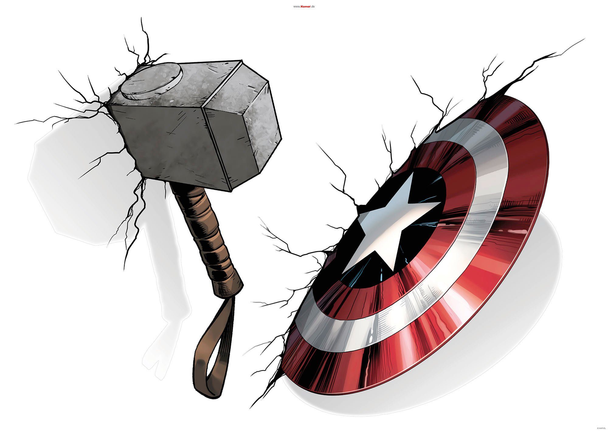 Komar Wandtattoo Avengers Hammer & Shield - Größe 100 x 70 cm (4 St), selbstklebend, Wandsticker, Kinderzimmer