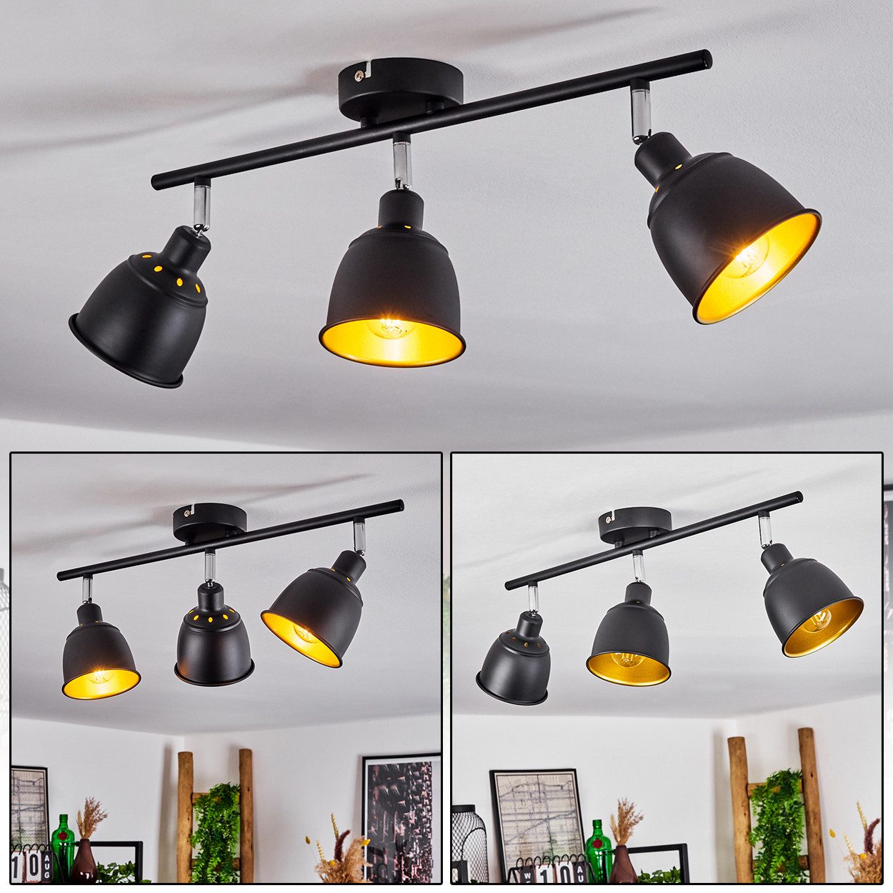 hofstein Deckenleuchte »Manzinello« Deckenlampe, Metall, Schwarz/Goldfarben günstig online kaufen