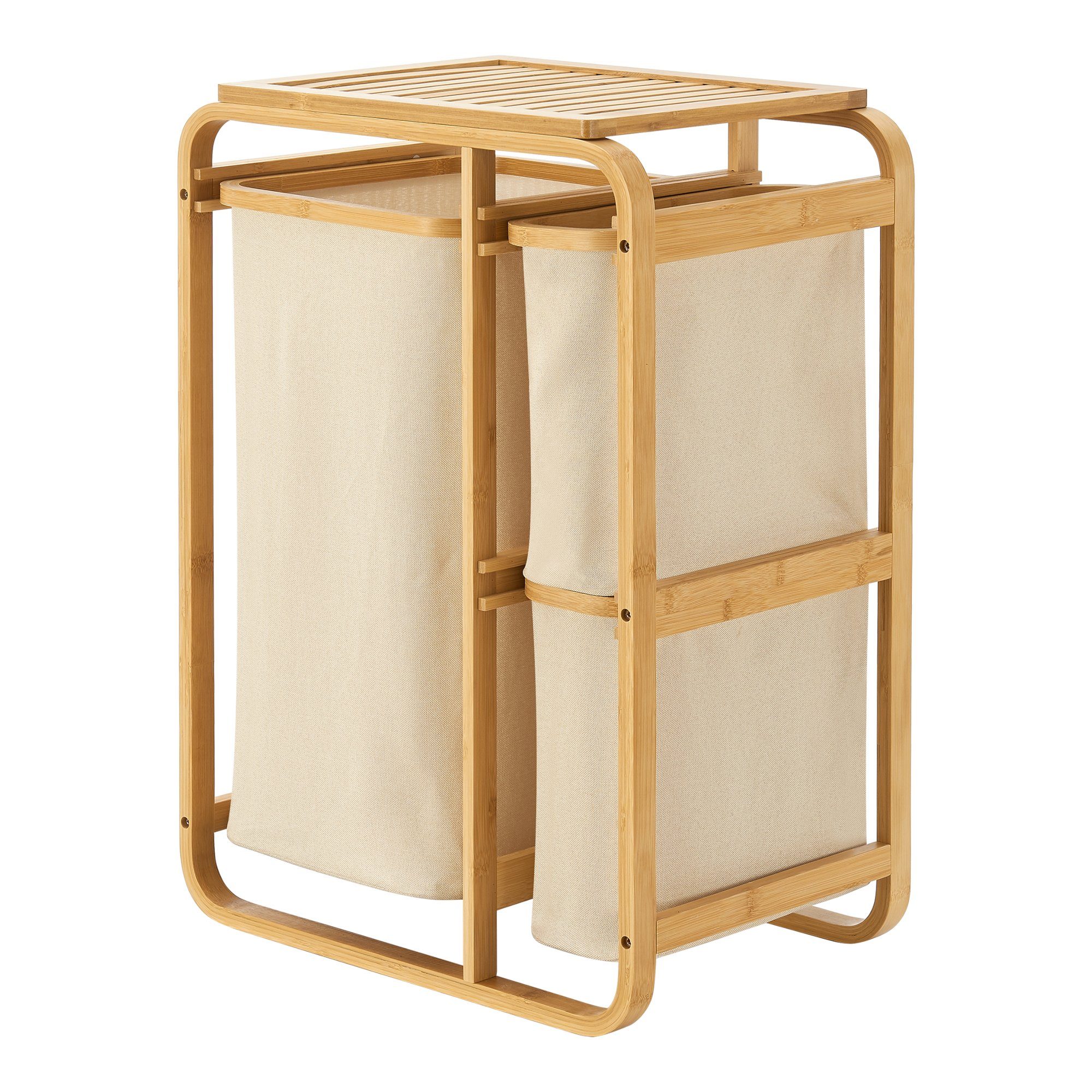 en.casa Wäscheständer, »Evenes« Bambus mit 3 Wäschetaschen Beige