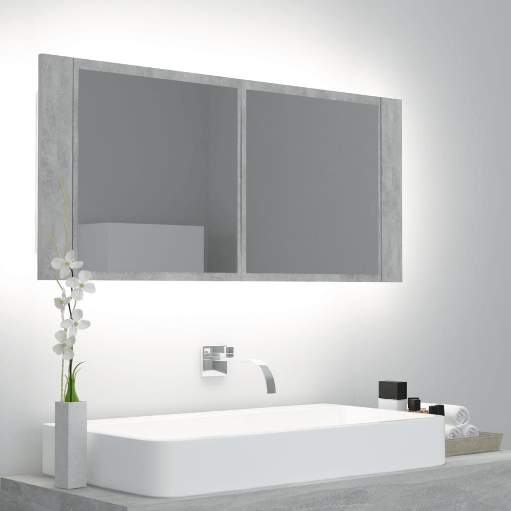 Badezimmerspiegelschrank Acryl Betongrau cm (1-St) LED-Bad-Spiegelschrank 100x12x45 vidaXL