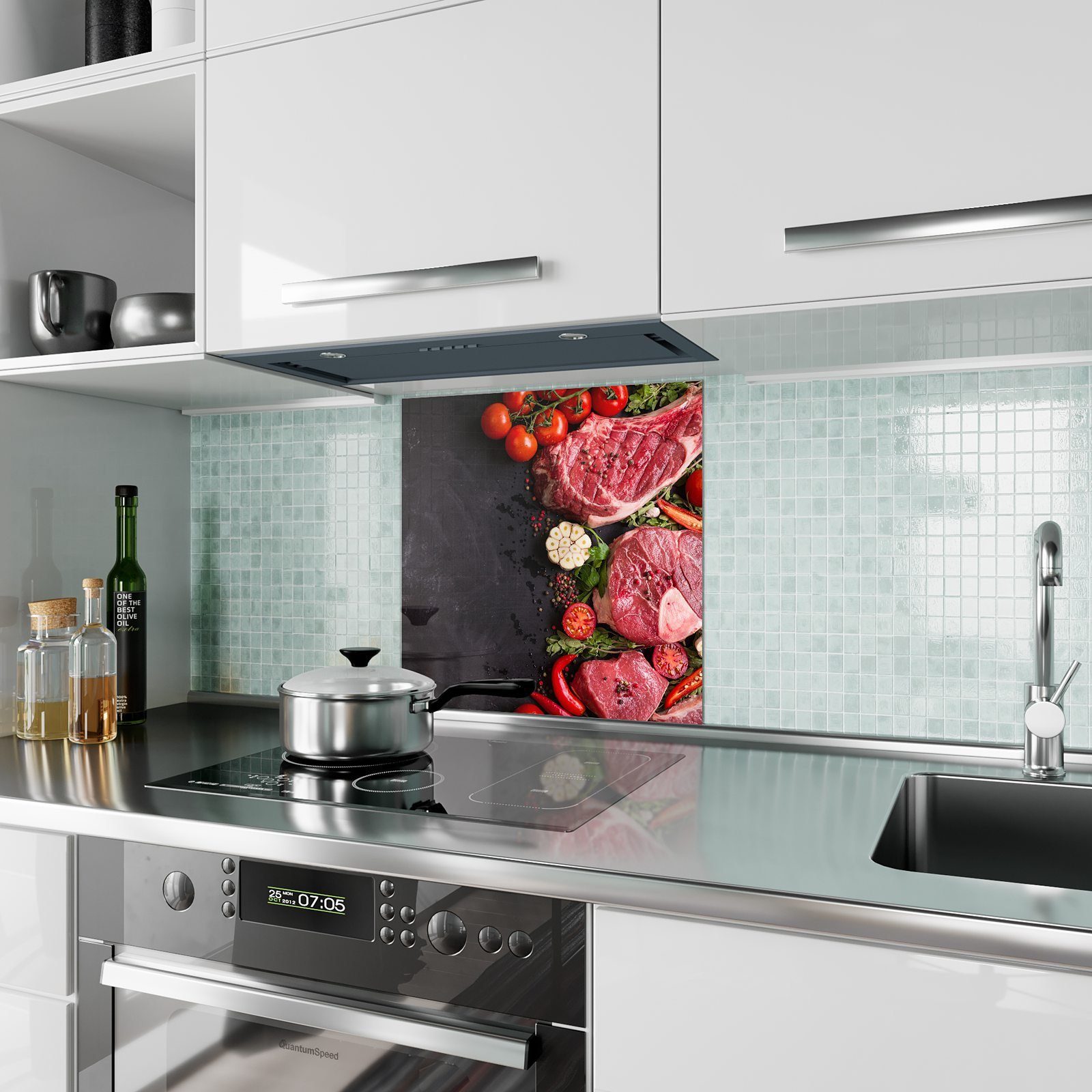 Gemüse Küchenrückwand und Glas Primedeco Steak Spritzschutz Motiv mit Küchenrückwand