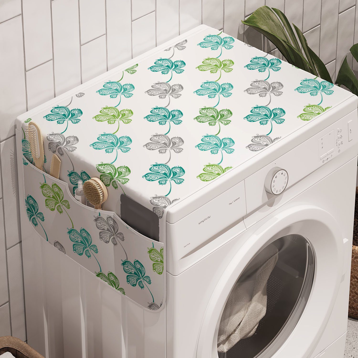 Abakuhaus Badorganizer Anti-Rutsch-Stoffabdeckung für Waschmaschine Paisleys und Punkten Blütenblätter Trockner, mit Blume