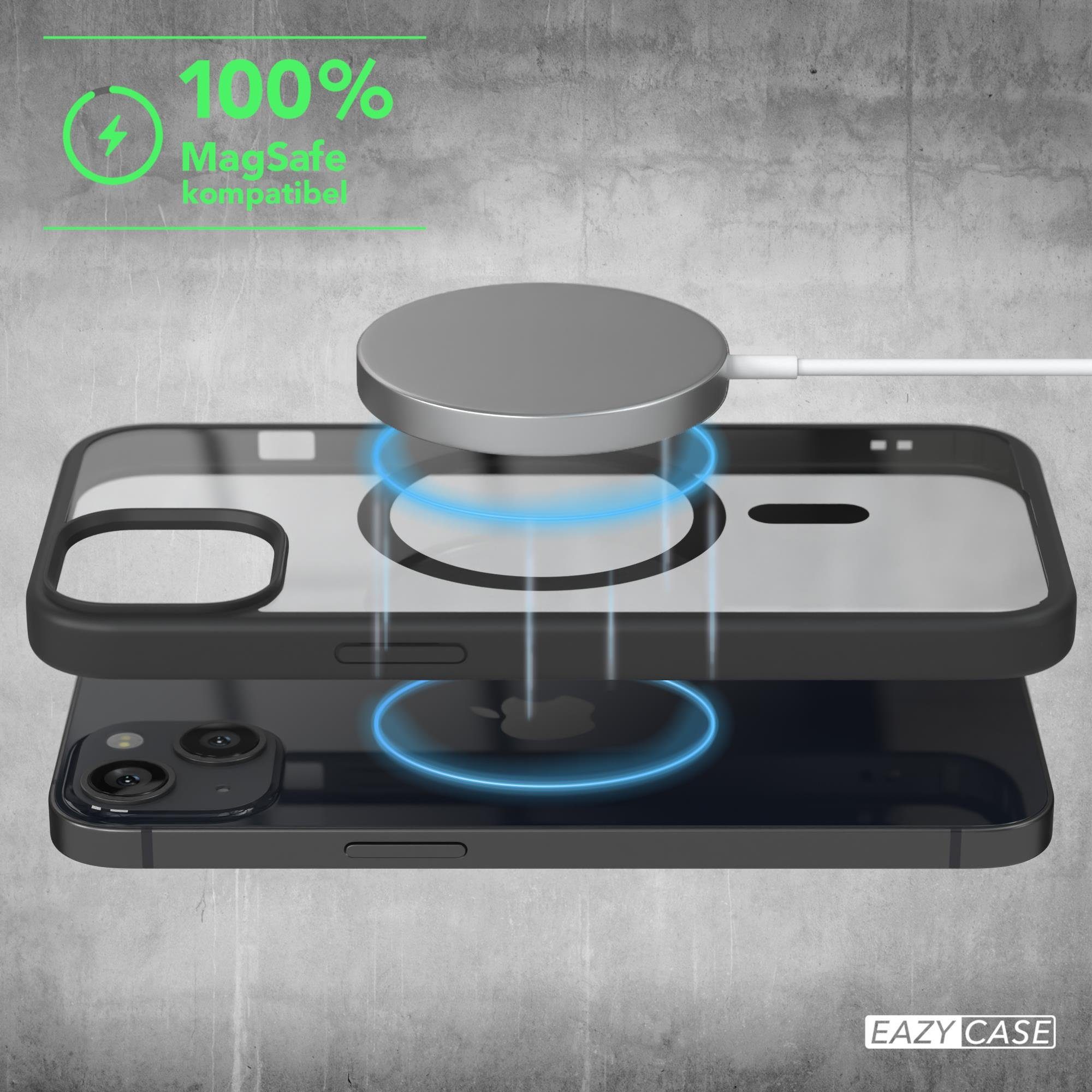 EAZY CASE Handyhülle Transparente Hülle mit MagSafe für iPhone 13 6,1 Zoll, Qi Charging kompatibel, Silicon Case, Slimcover Displayschutz, Schwarz