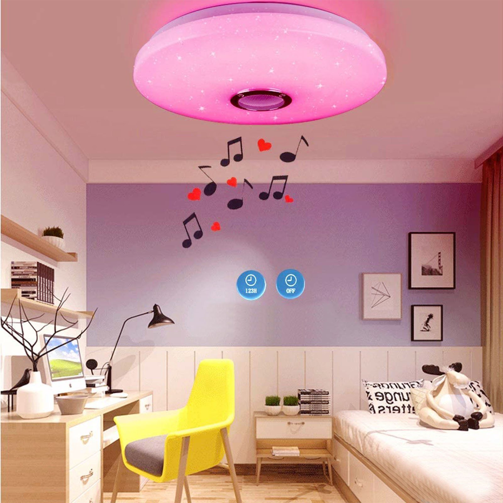 oyajia Deckenleuchte 38W/60W LED Wohnzimmer (3000~6500K), Dimmbar, Schlafzimmer Fernbedienung - RGB LED Bluetooth Farbwechsel 60W 5cm /APP-Steuerung, Lautsprecher, Dimmbar Deckenlampe mit mit x 30cm RGB integriert, fest Lampe