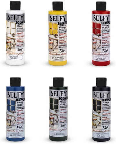 RICH Kreativset Selfy Decor 6 Farben x 240cc - Seidenmatte Acrylfarbe - Farbe für Holz, (6-tlg)