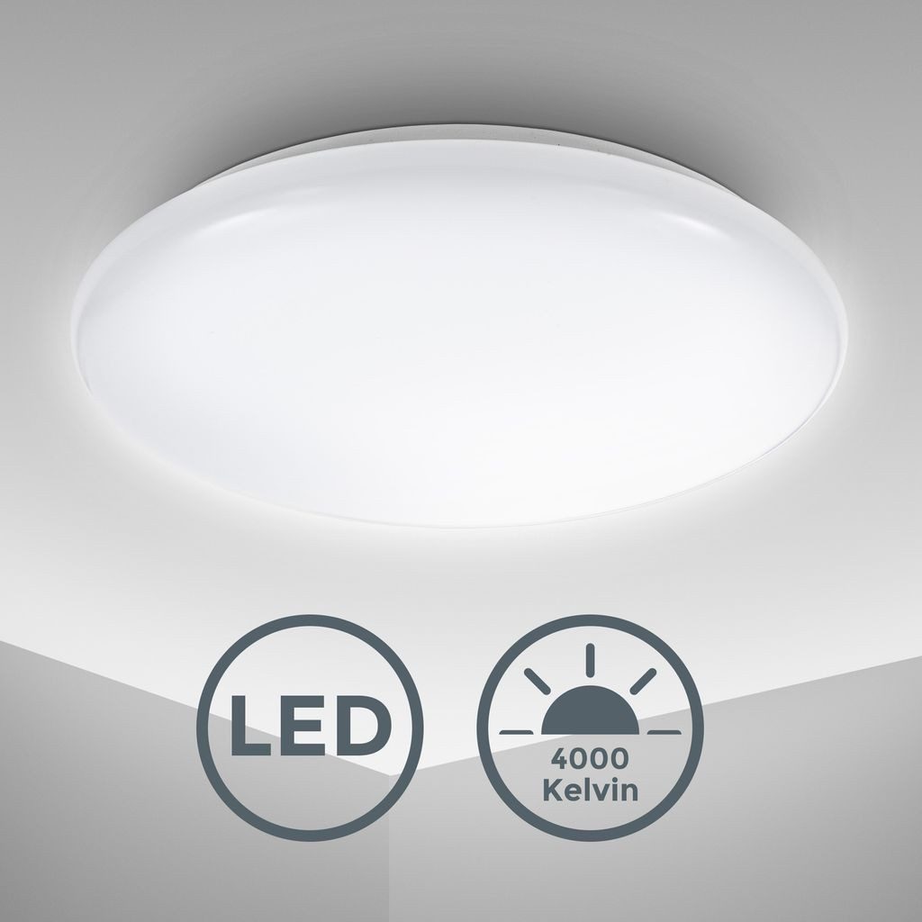 B.K.Licht LED Deckenleuchte moderne LED Bad-Deckenlampe Ø28cm weiß - BKL1181, LED fest integriert, 2700K - Extra-Warmweiß, modern Leuchtmittel 12 Watt 1200 Lumen 4000K neutralweiß Küche Flur