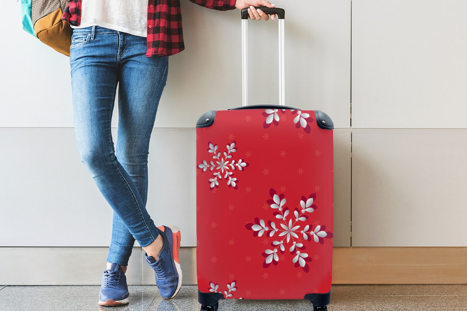 4 Rollen, Trolley, Reisetasche Reisekoffer Weihnachten Ferien, rollen, MuchoWow Handgepäckkoffer für - Muster mit - Pflanzen, Handgepäck