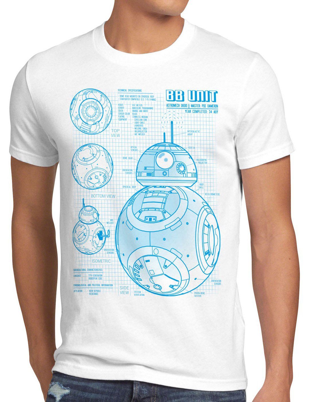 style3 Print-Shirt Herren T-Shirt droide Unit astromech blaupause BB weiß
