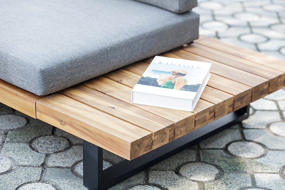 riess-ambiente Gartenlounge-Set ST. BARTH 255cm grau natur – Outdoor Sitzecke inkl. Tisch & 9 Kissen, (Set, 2-tlg., Sitzecke, Tisch, 3x Sitzkissen, 6x Rückenkissen), wetterbeständige Sitzgruppe, moderne Outdoor Terrassenmöbel