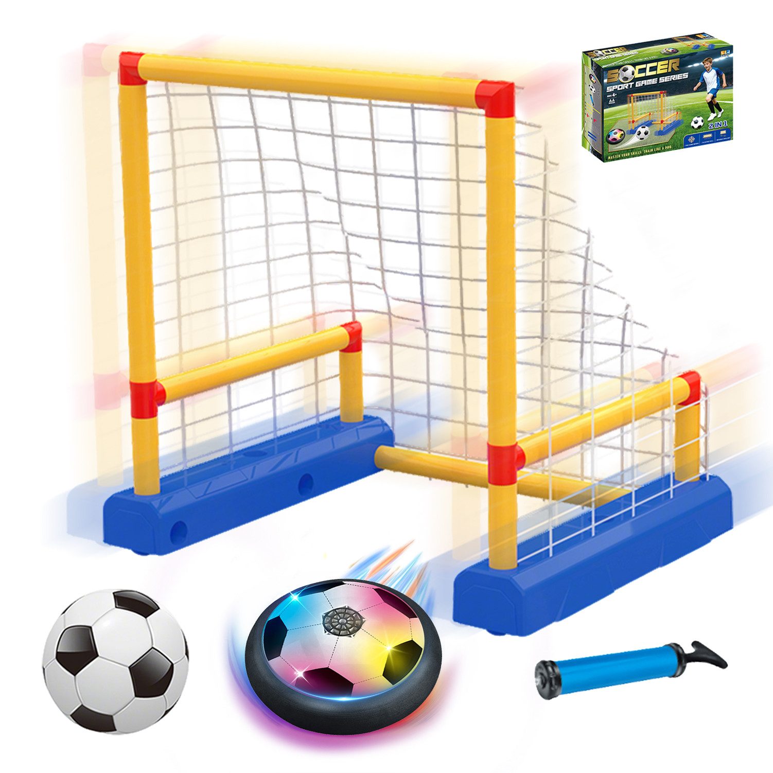 Esun Spielball Schwebender Indoor Air Power Fußball Spielzeug mit LED-Lichter (Set, 3-in-1-Set für schwebenden Fußball), Kinder Hover Ball Geburtstag Weihnachten Geschenk